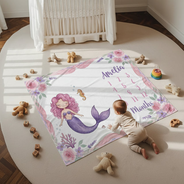 Personalized Milestone Blanket in Little Mermaid