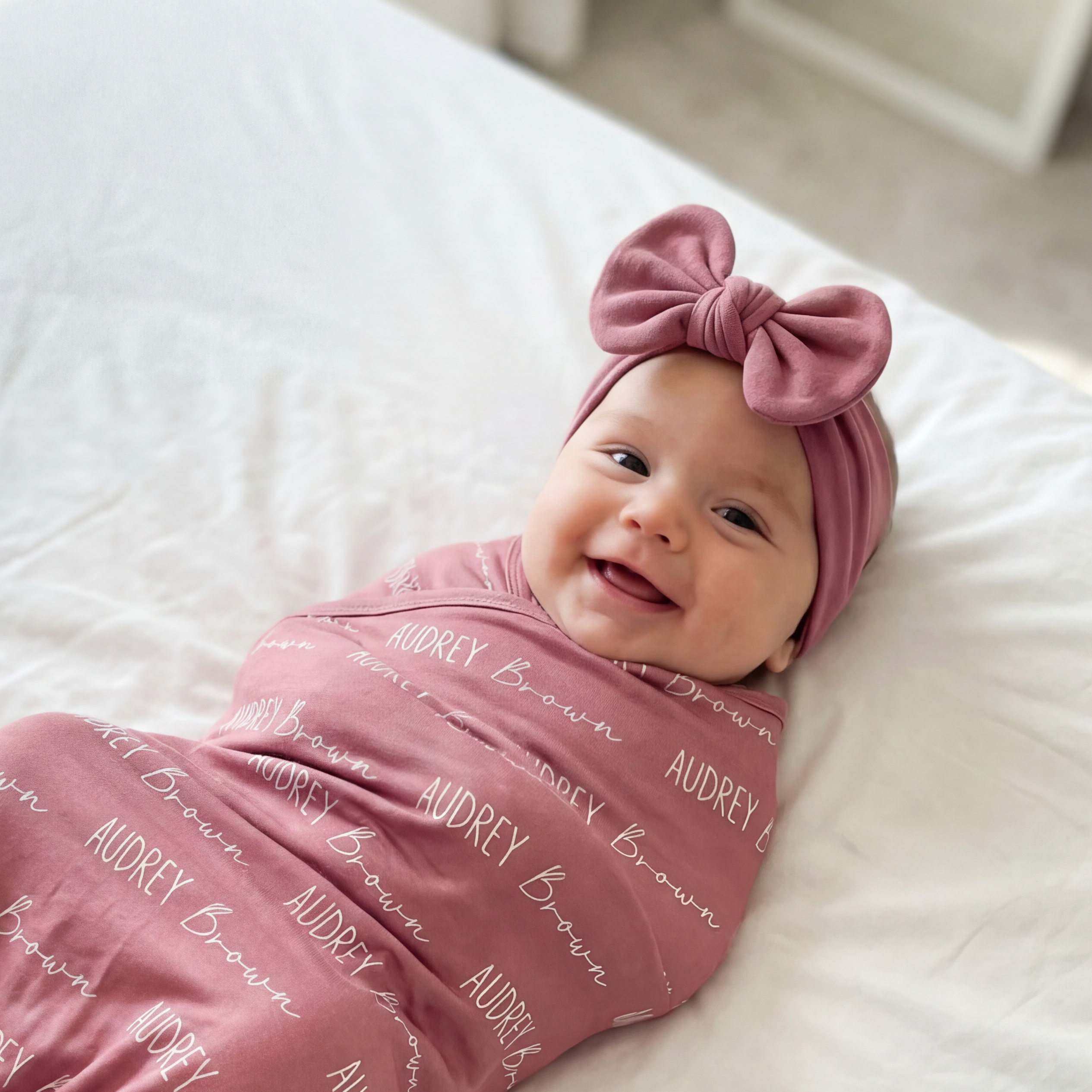 Personalized Bow Headband in Rosewood