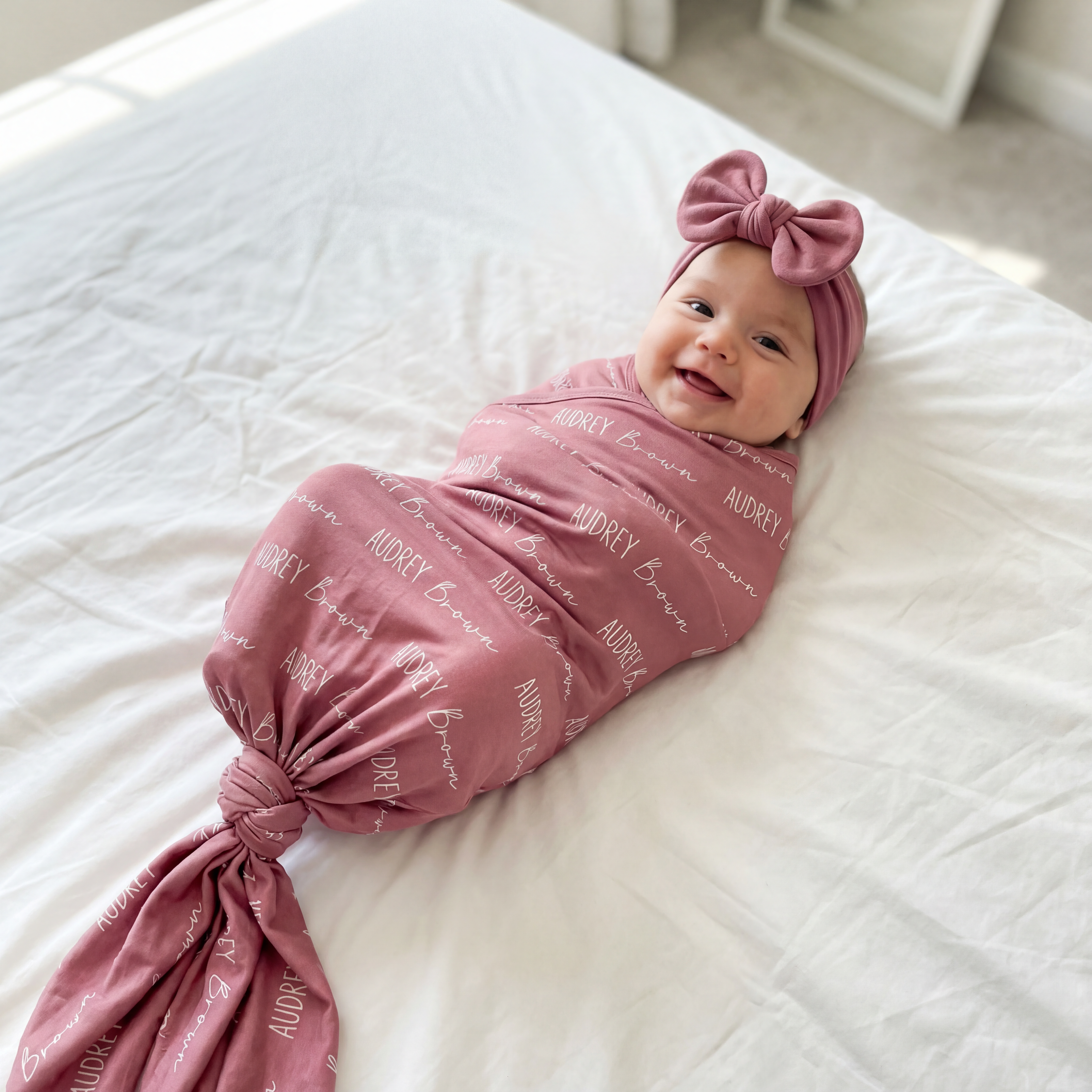 Personalized Bow Headband in Rosewood