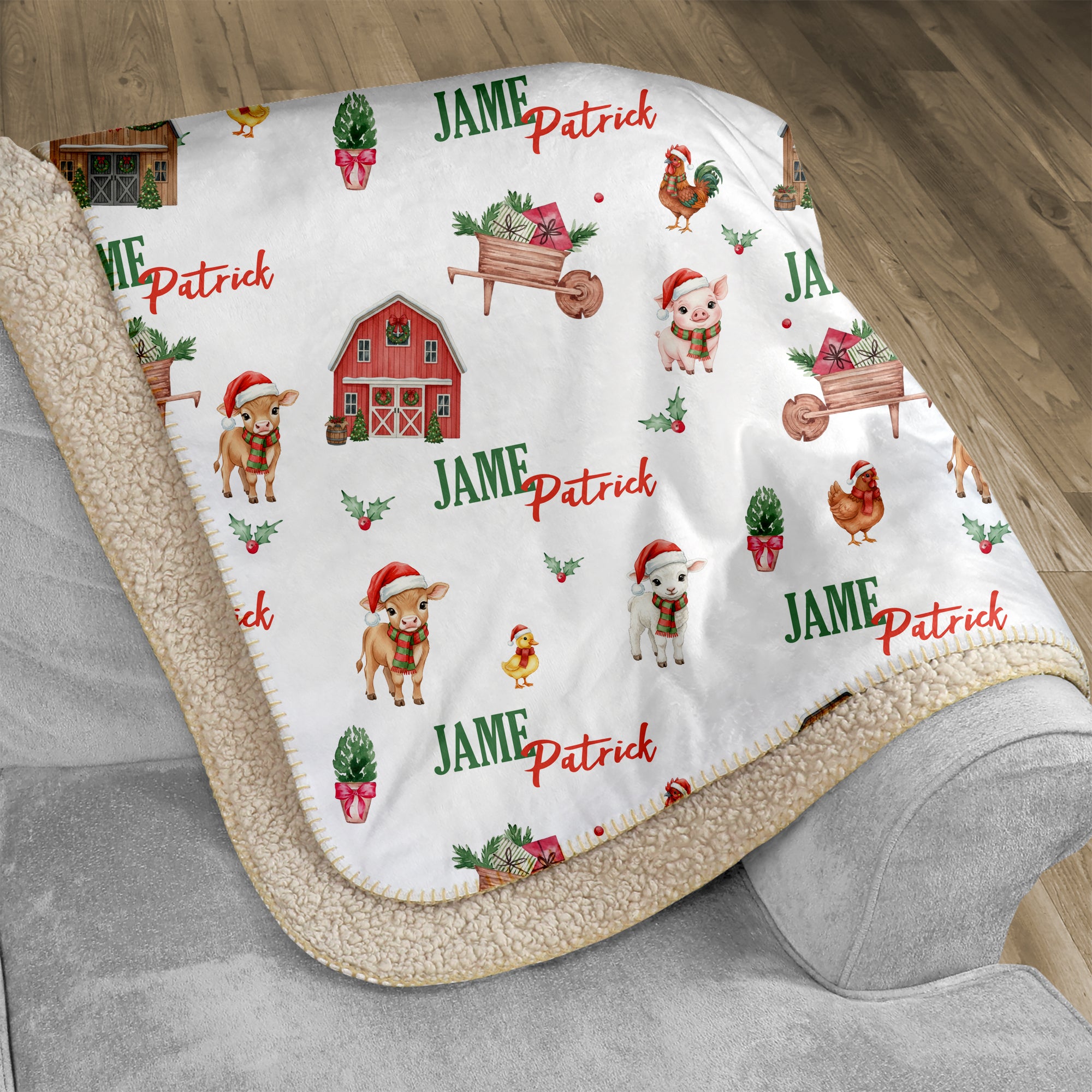 Xmas Farm Personalized Sherpa Blanket