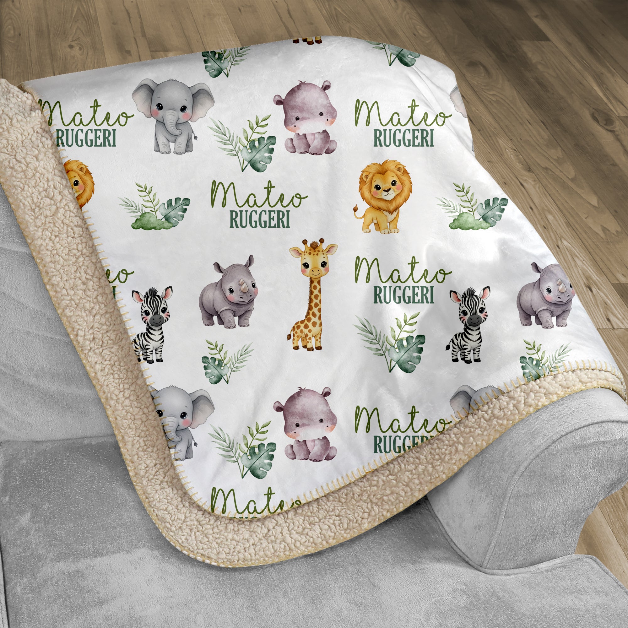 Safari Animal Personalized Sherpa Blanket
