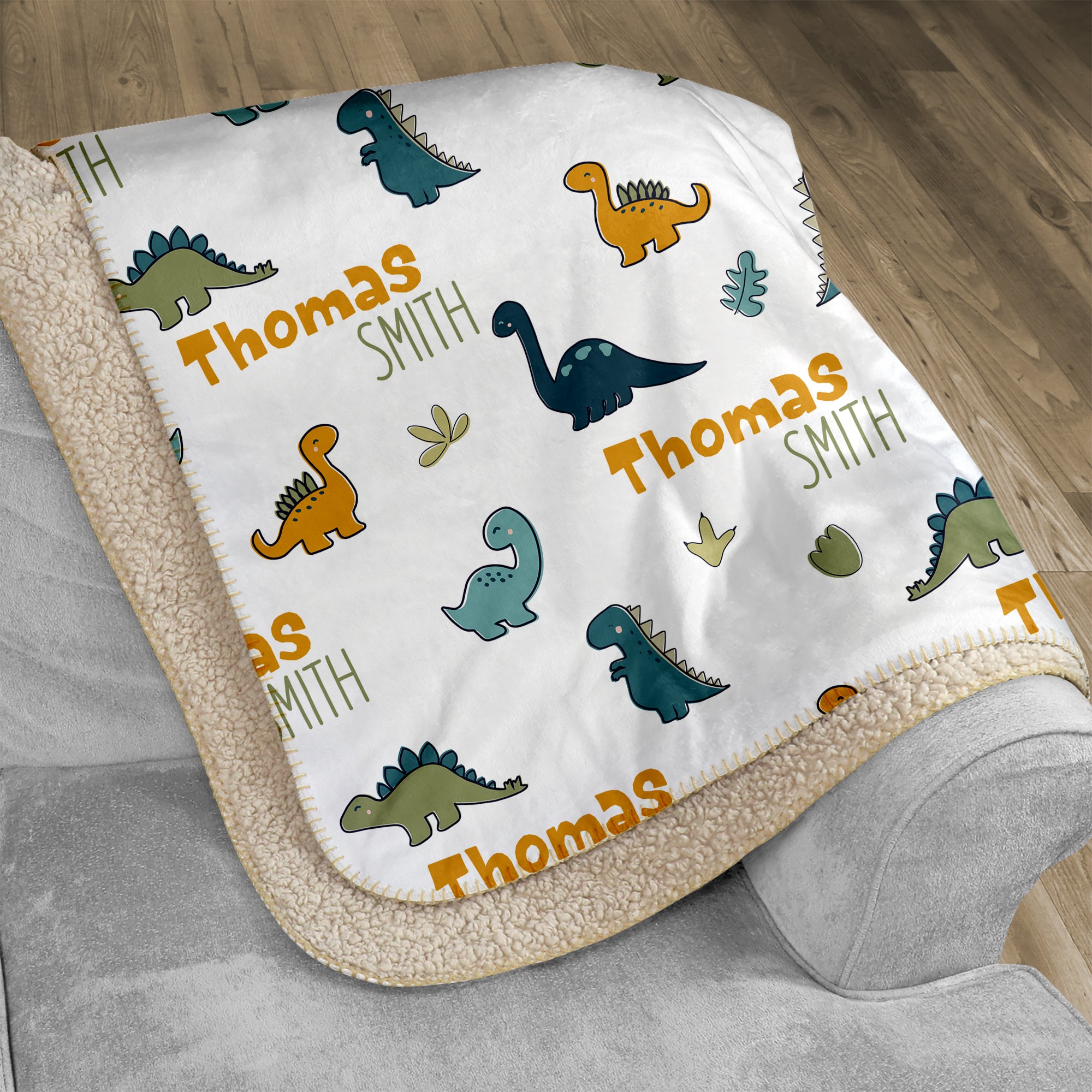 Mini Dinosaur Personalized Sherpa Blanket