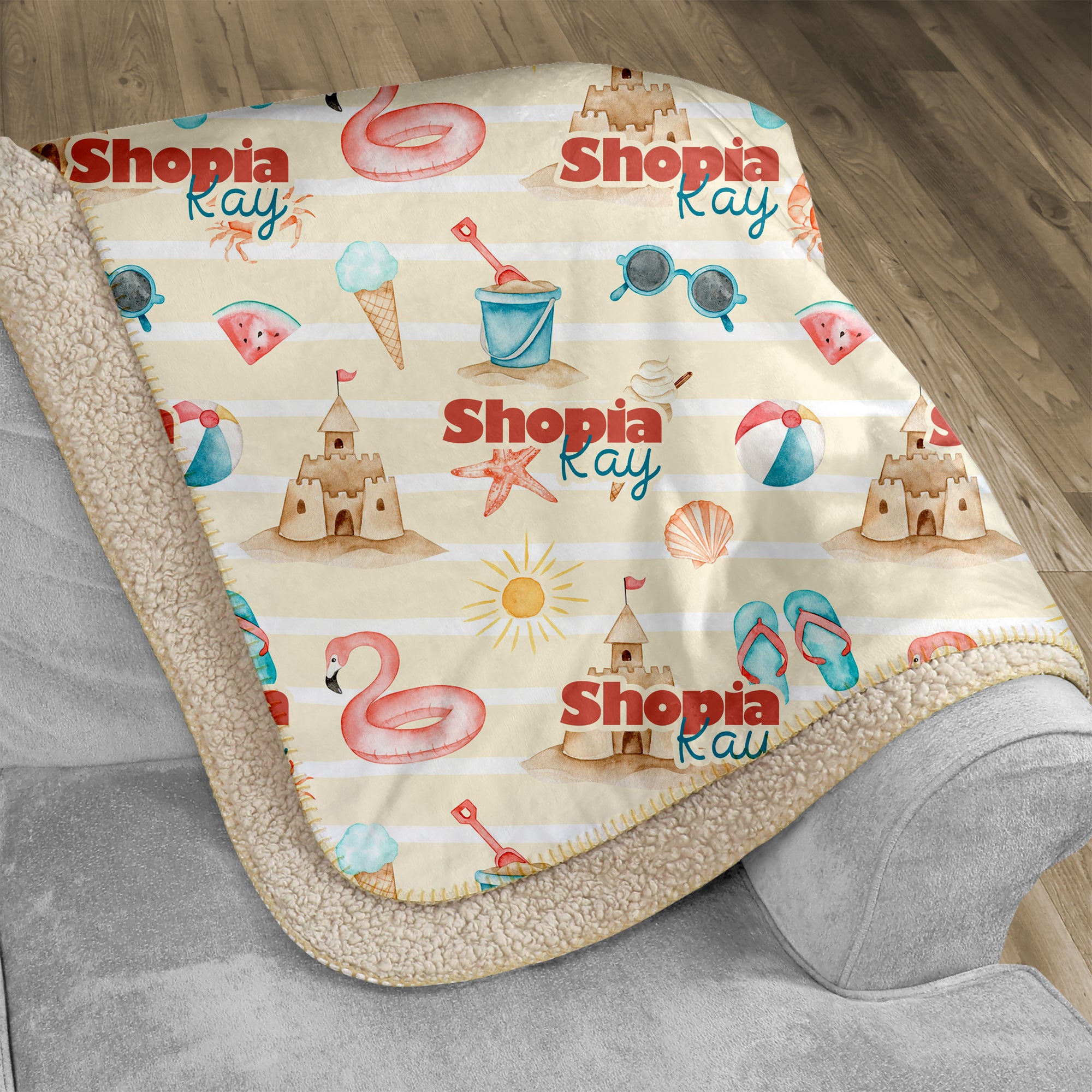 Summer Beach Personalized Sherpa Blanket