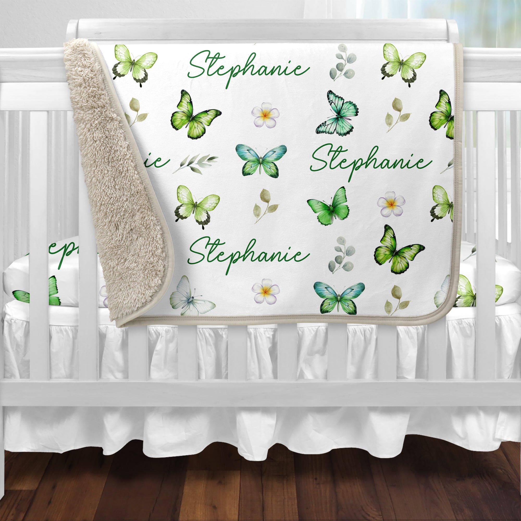 Green Butterfly Personalized Sherpa Blanket