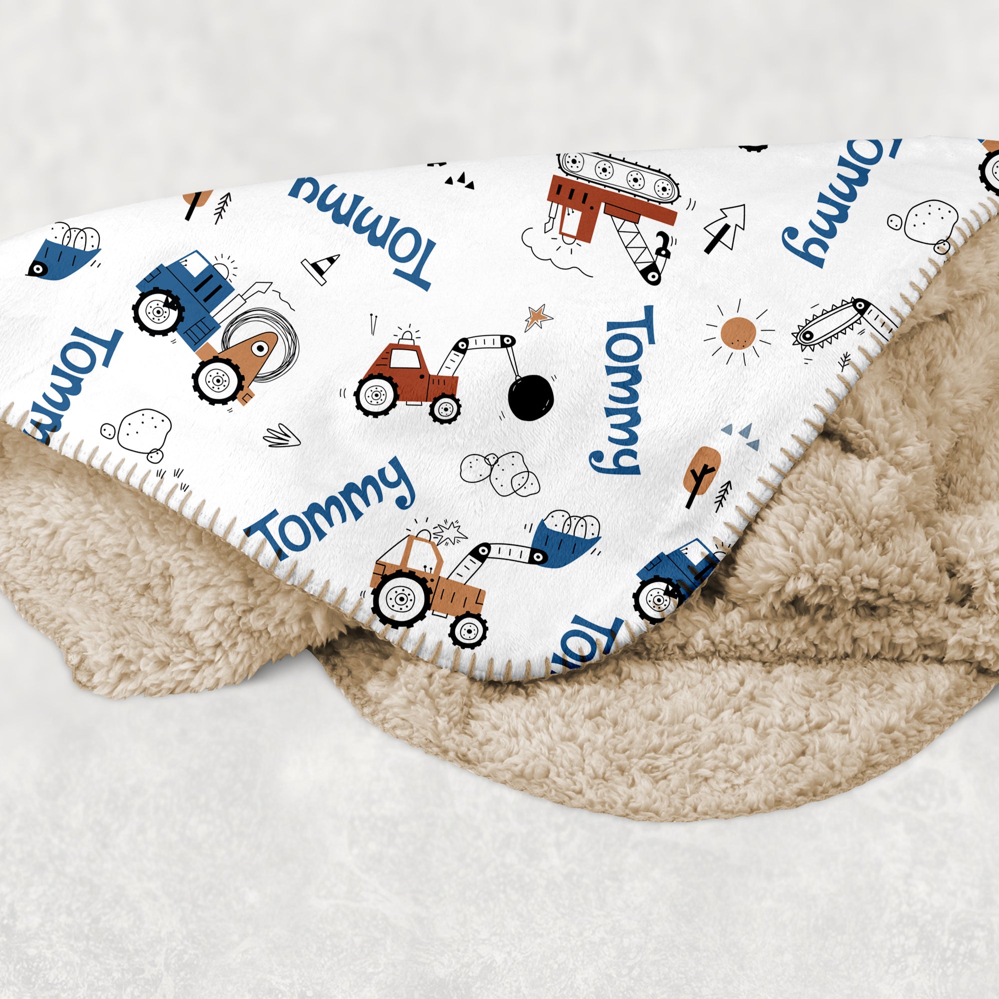 Construction Vehicle Personalized Sherpa Blanket
