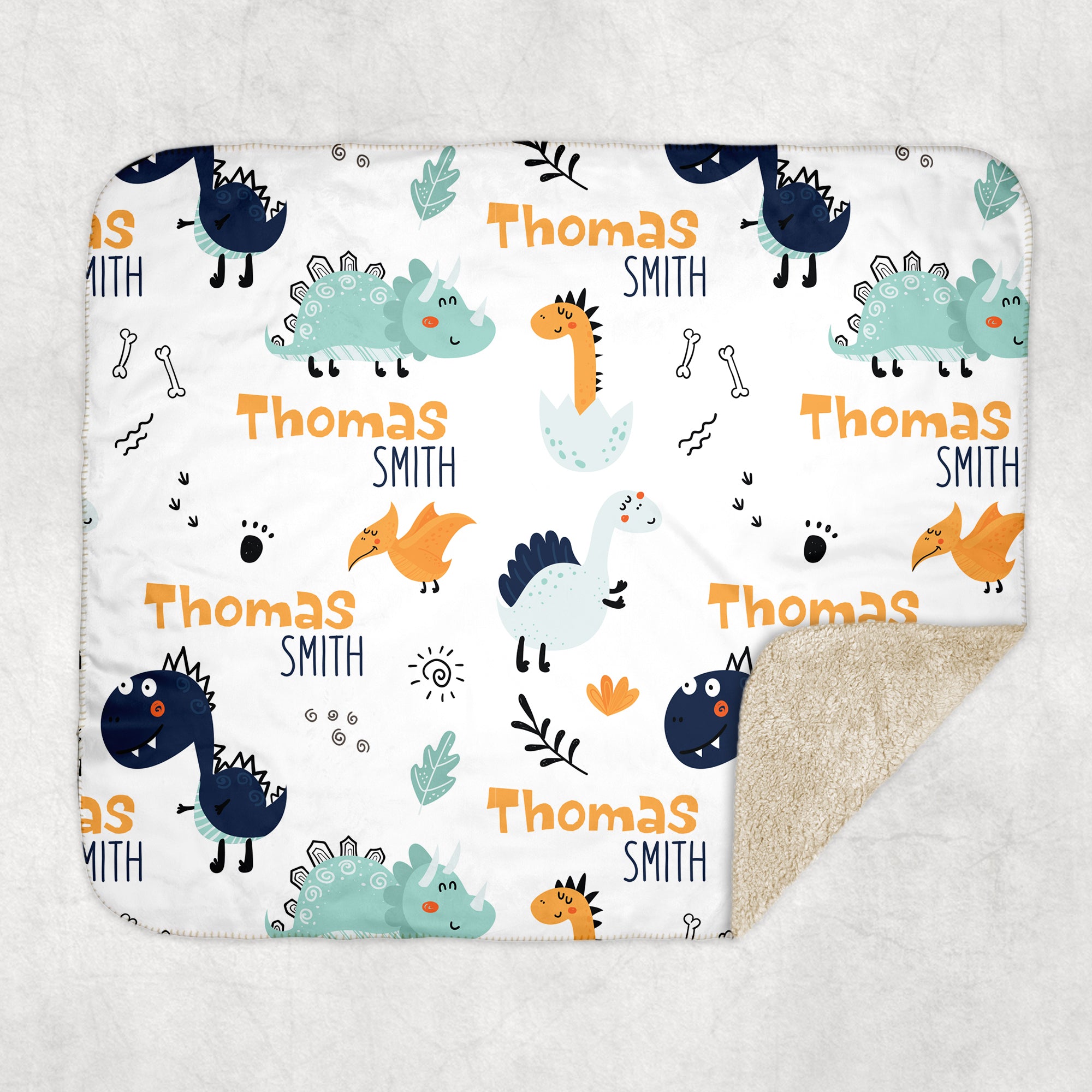 Cute Dinosaur Personalized Sherpa Blanket