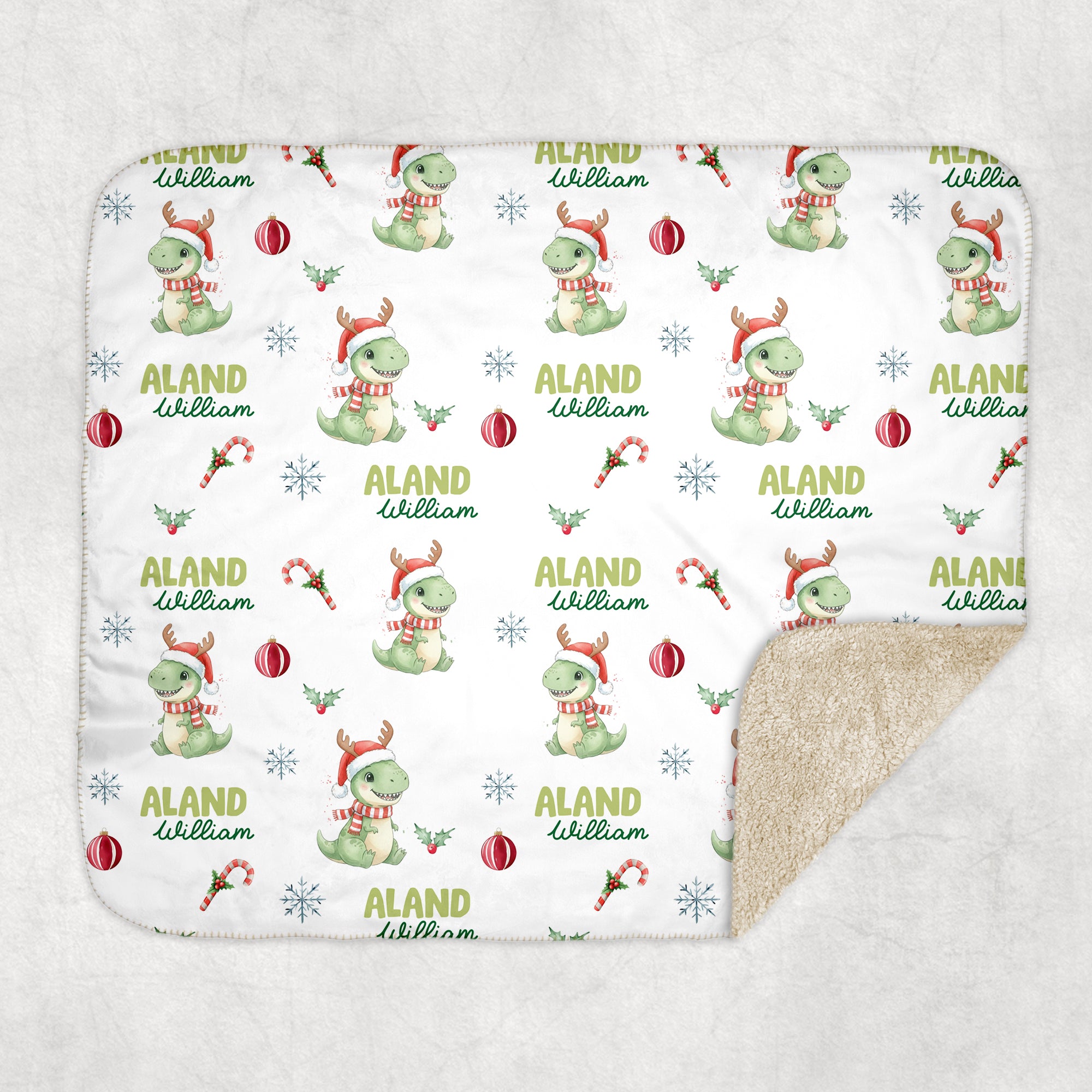 Dinosaur's Christmas Personalized Sherpa Blanket