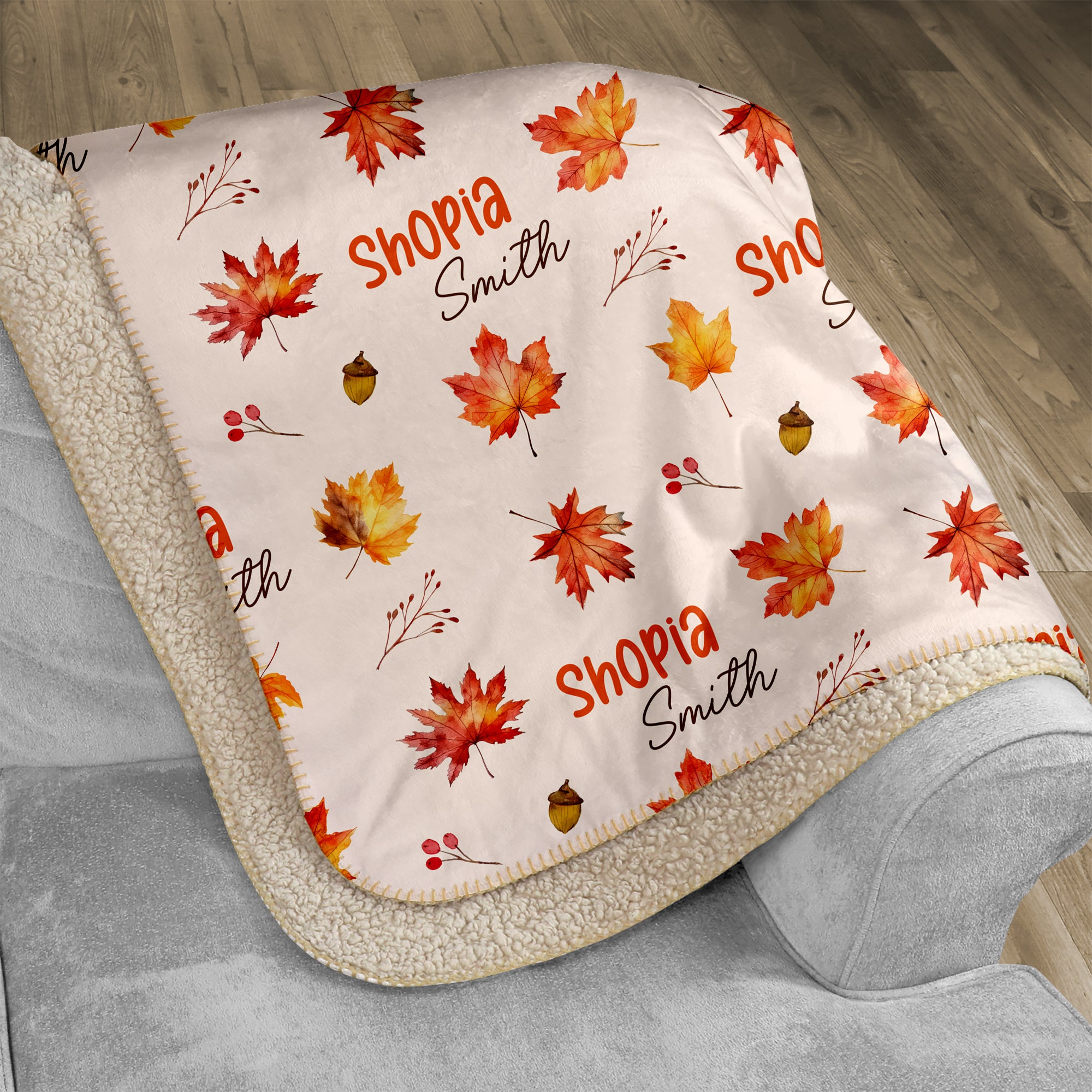 Personalized Blanket in Autumn Leaves