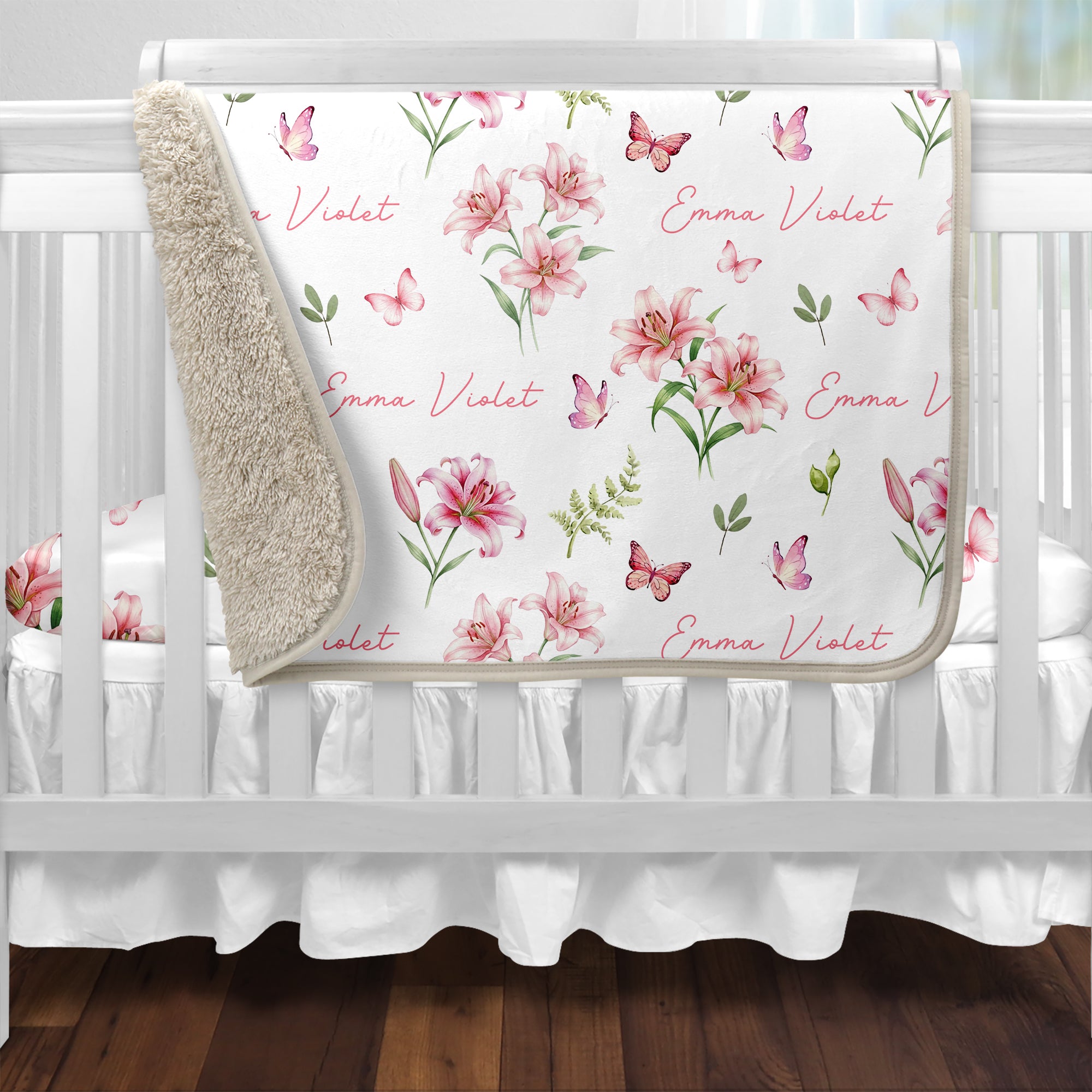 Personalized Blanket in Pink Lilys