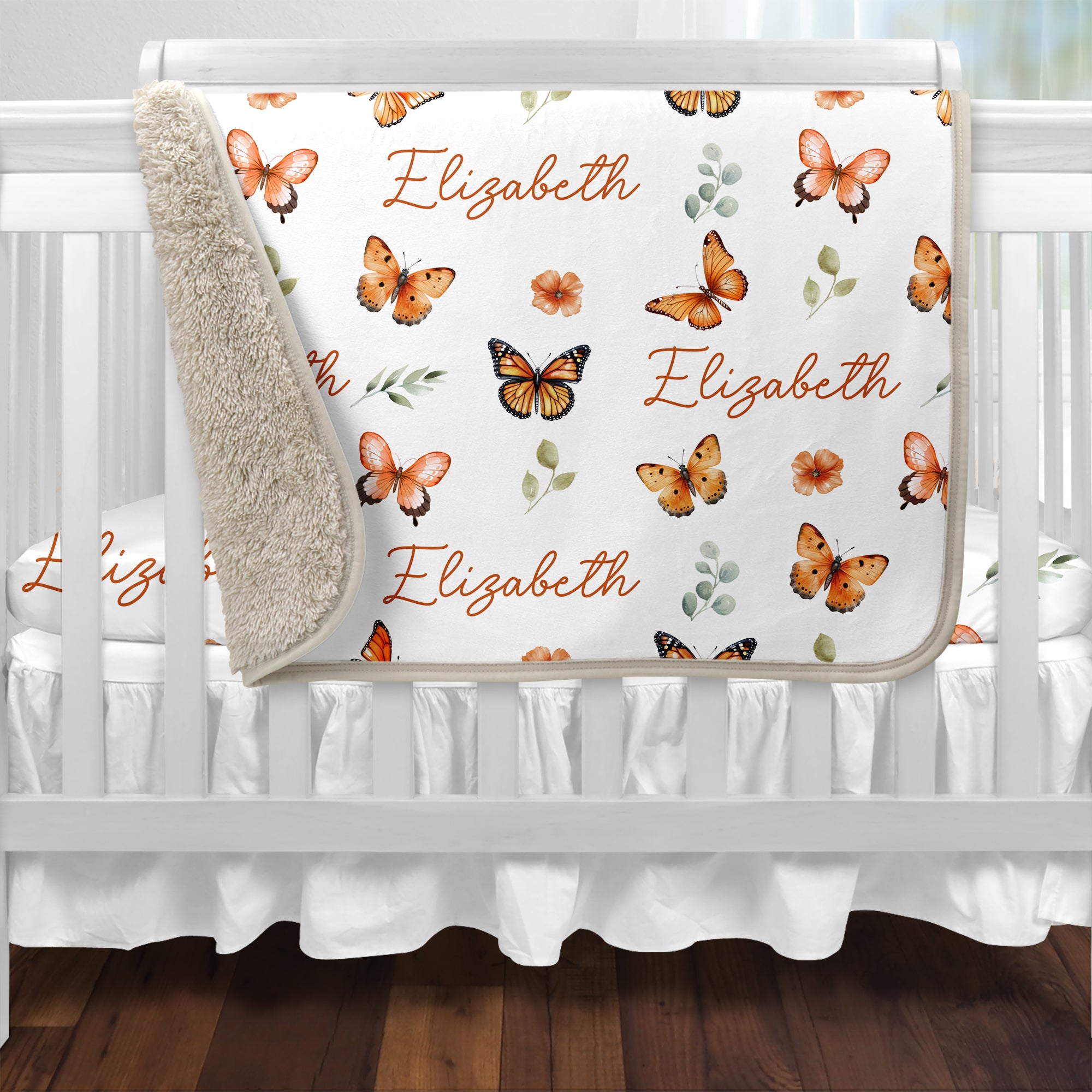Personalized Blanket in Orange Butterfly