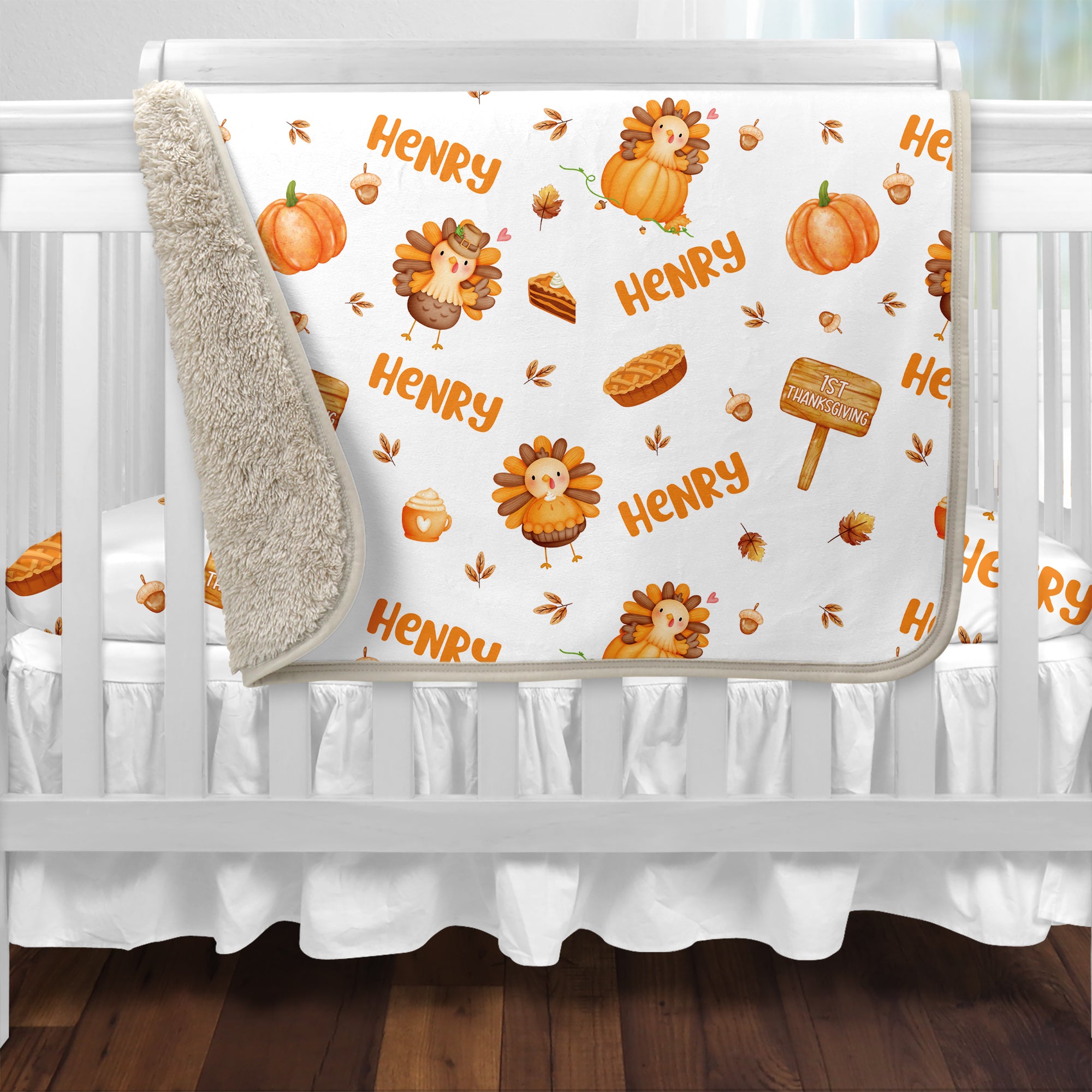 Personalized Blanket in Babe's 1st Thanks Giving