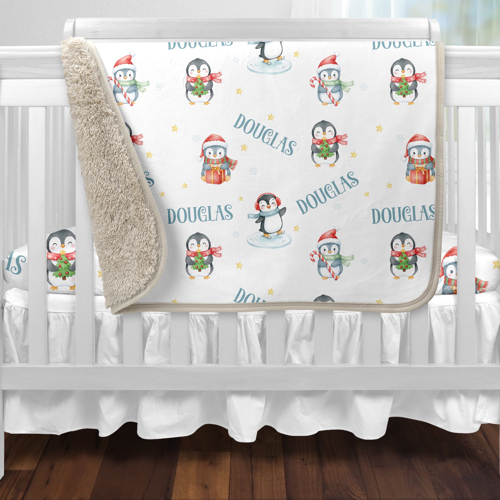 Personalized Blanket in Snow Penguin