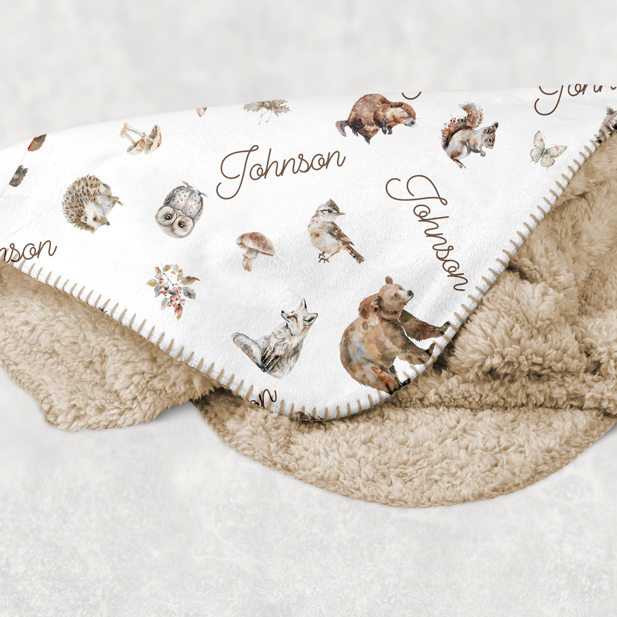 Personalized Blanket in Woodland Animals