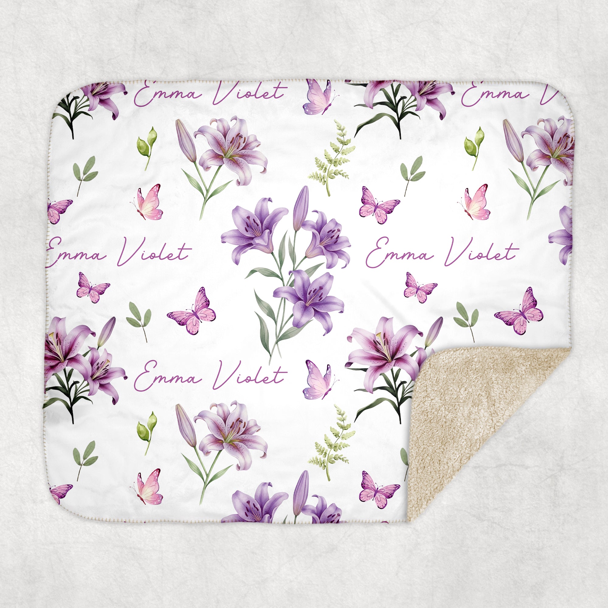 Personalized Blanket in Purple Lilys