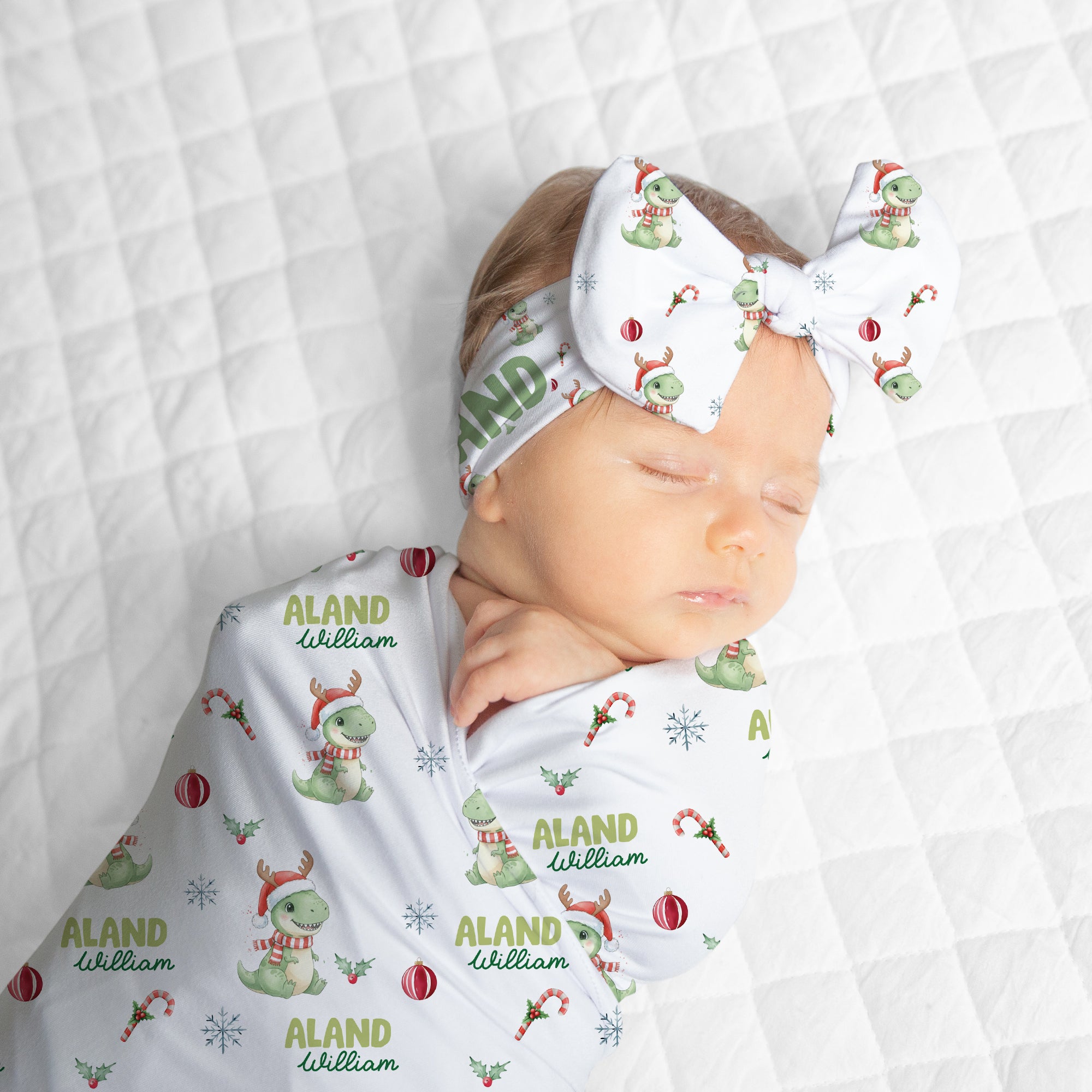 Personalized Bow Headband in Dinosaur's Christmas