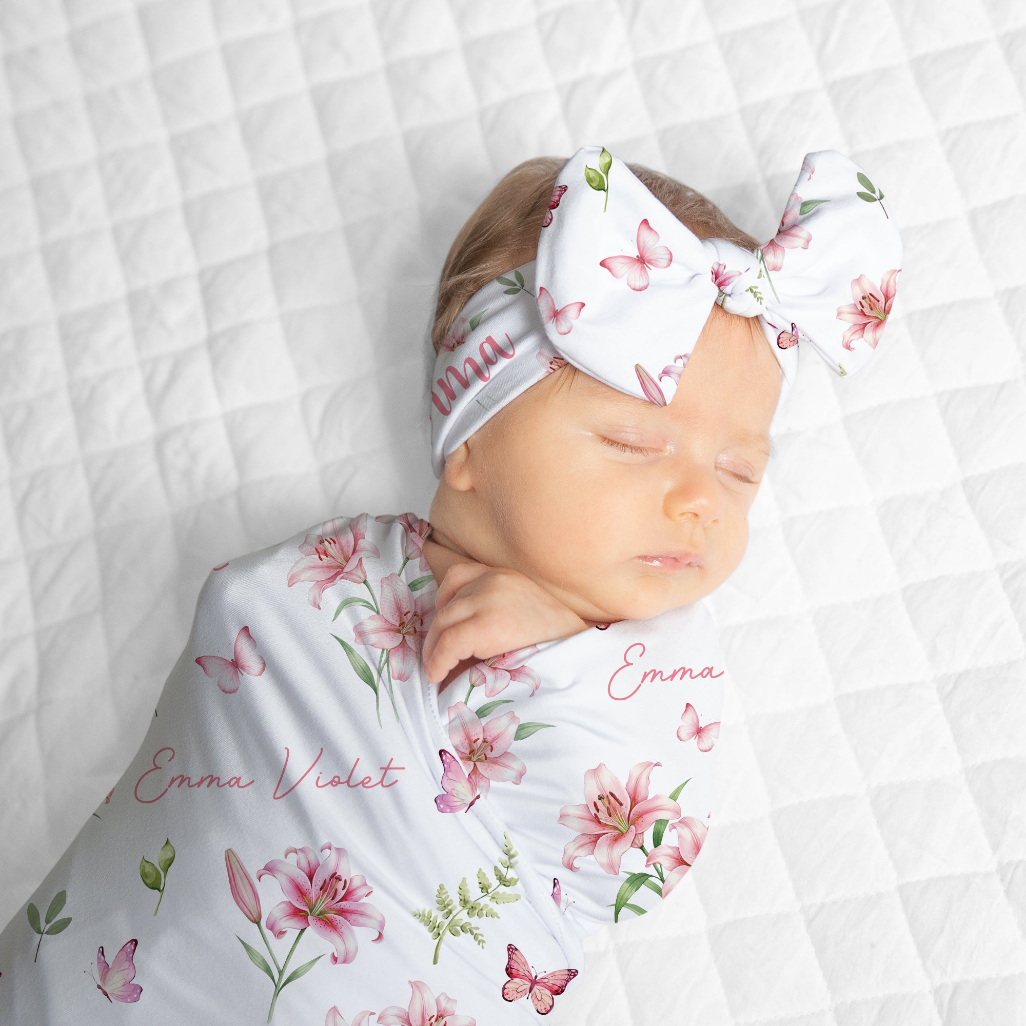 Personalized Bow Headband in Pink Lilys