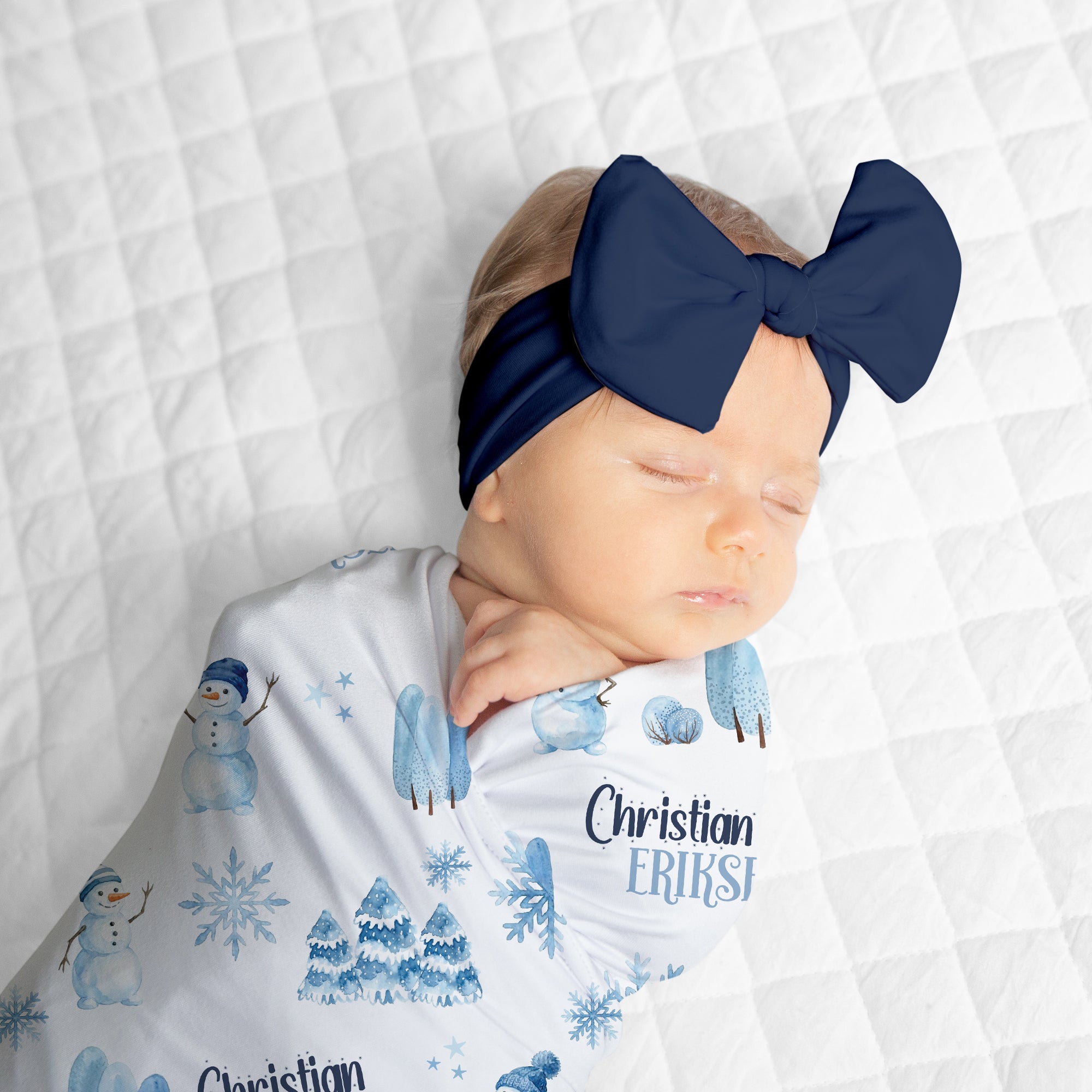 Personalized Bow Headband in Frosty Navy