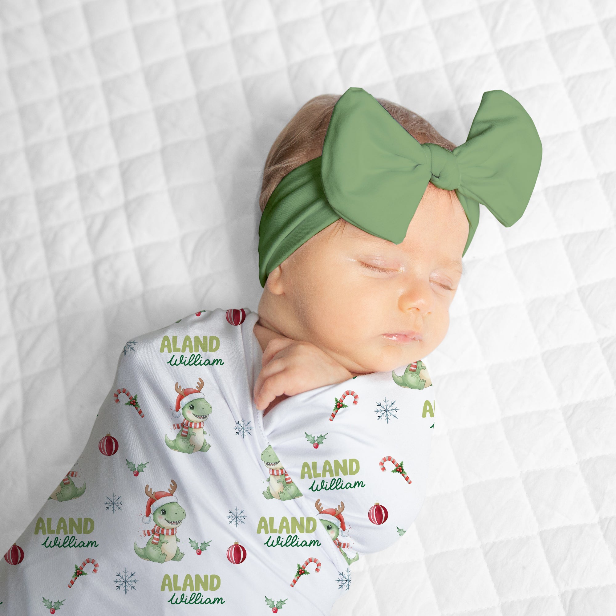 Personalized Bow Headband in Dino Green