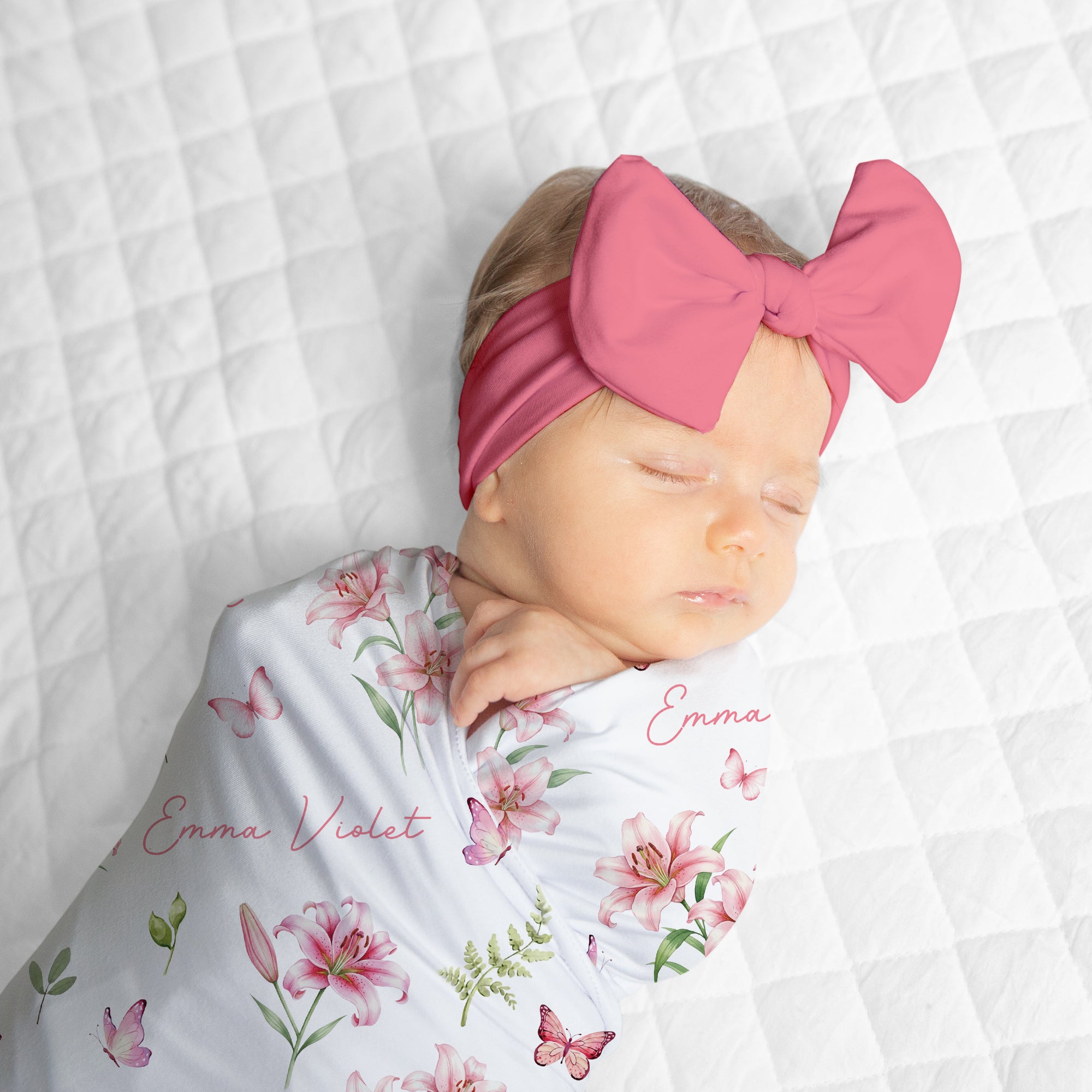 Personalized Bow Headband in Rose Pink