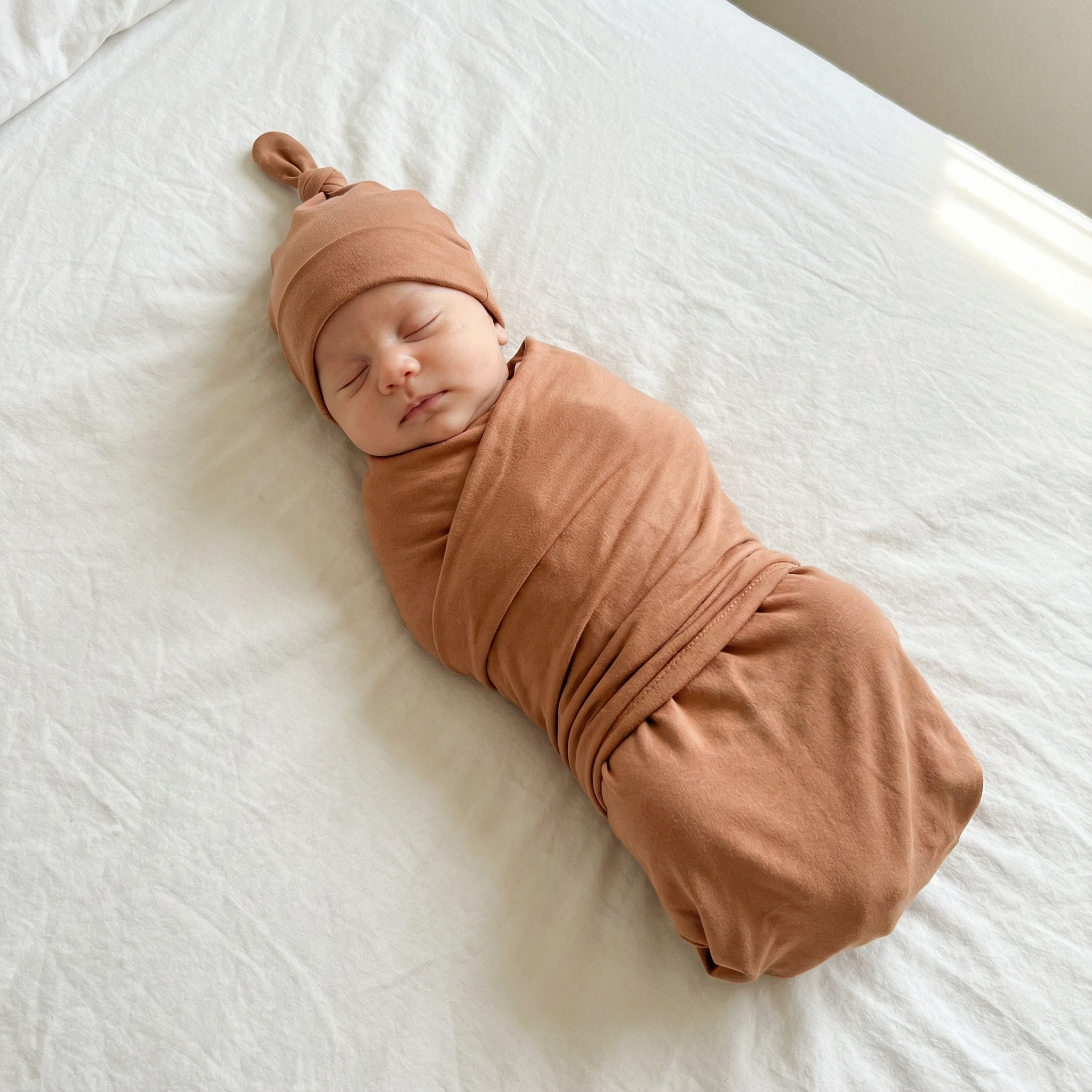 Swaddle with Hat Set in Tan
