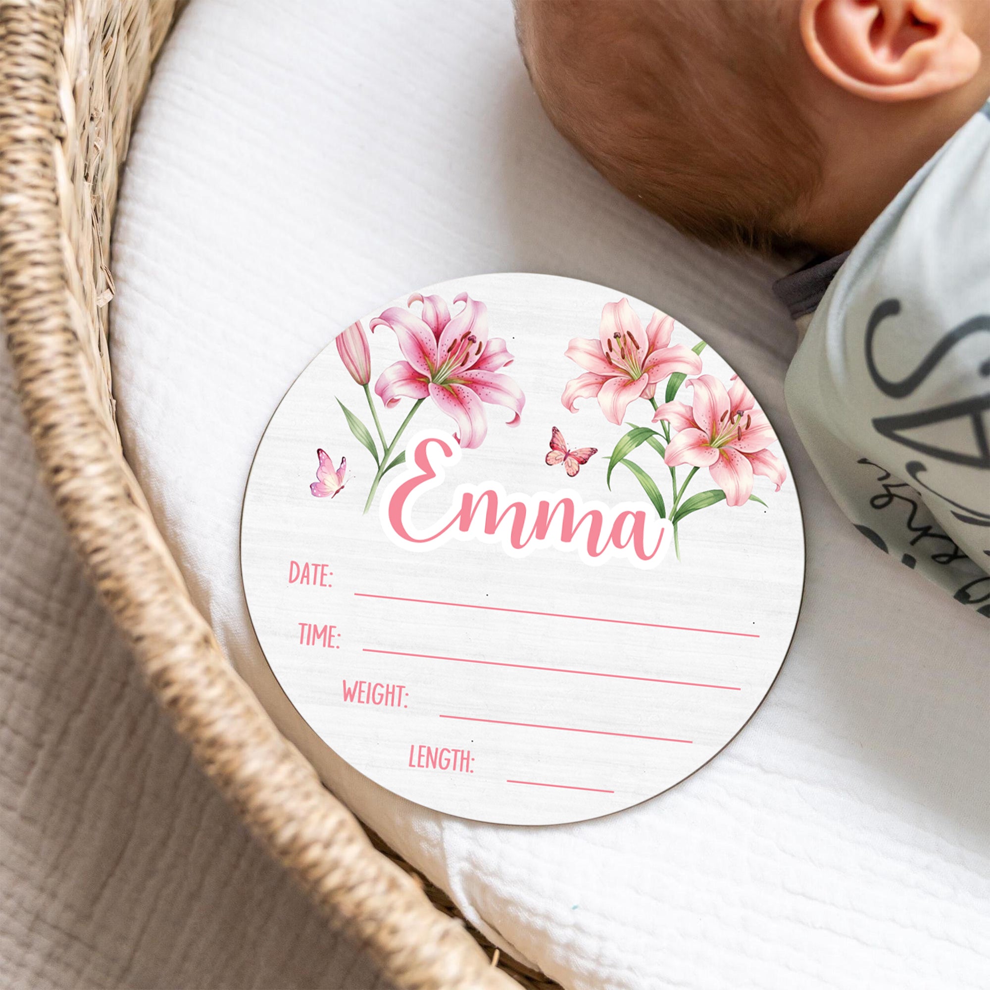 Personalized Wood Sign in Pink Lilys