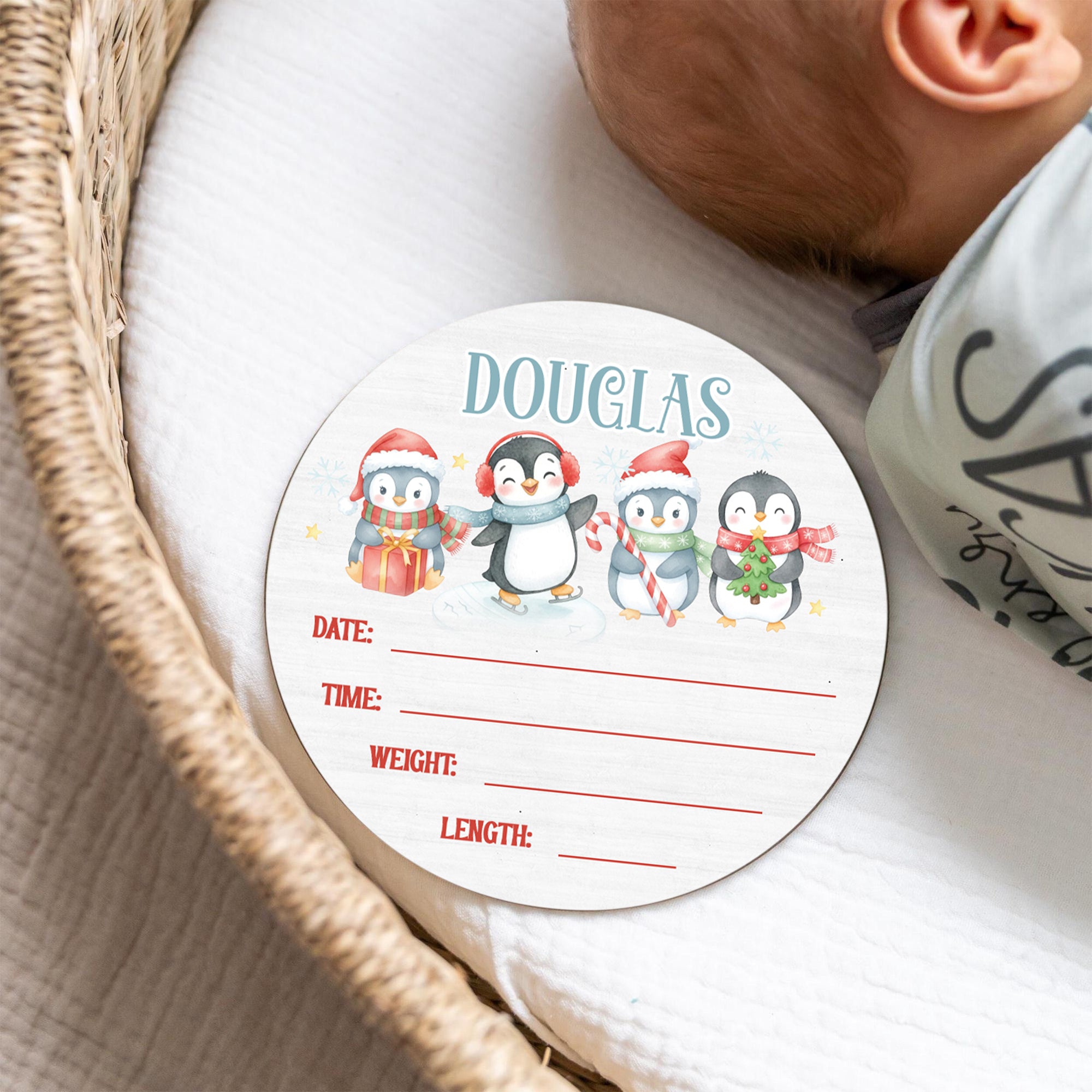 Personalized Wood Sign in Snow Penguin