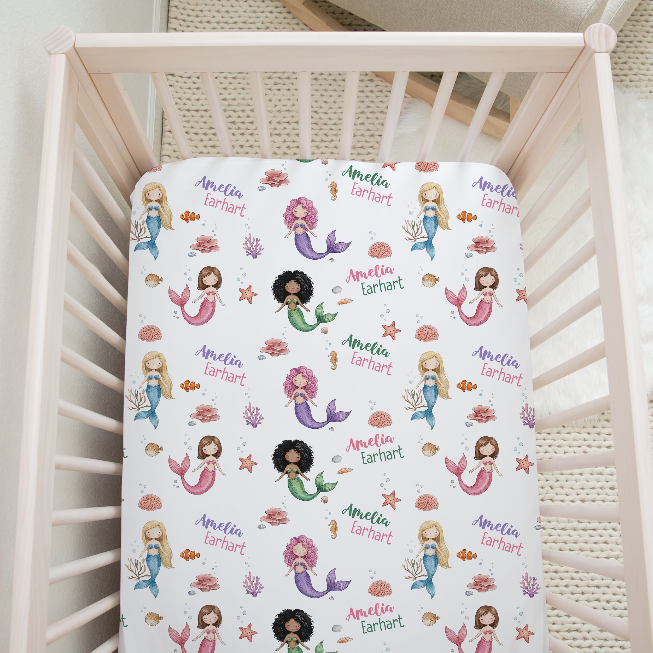 Little Mermaid Personalized Crib Sheet