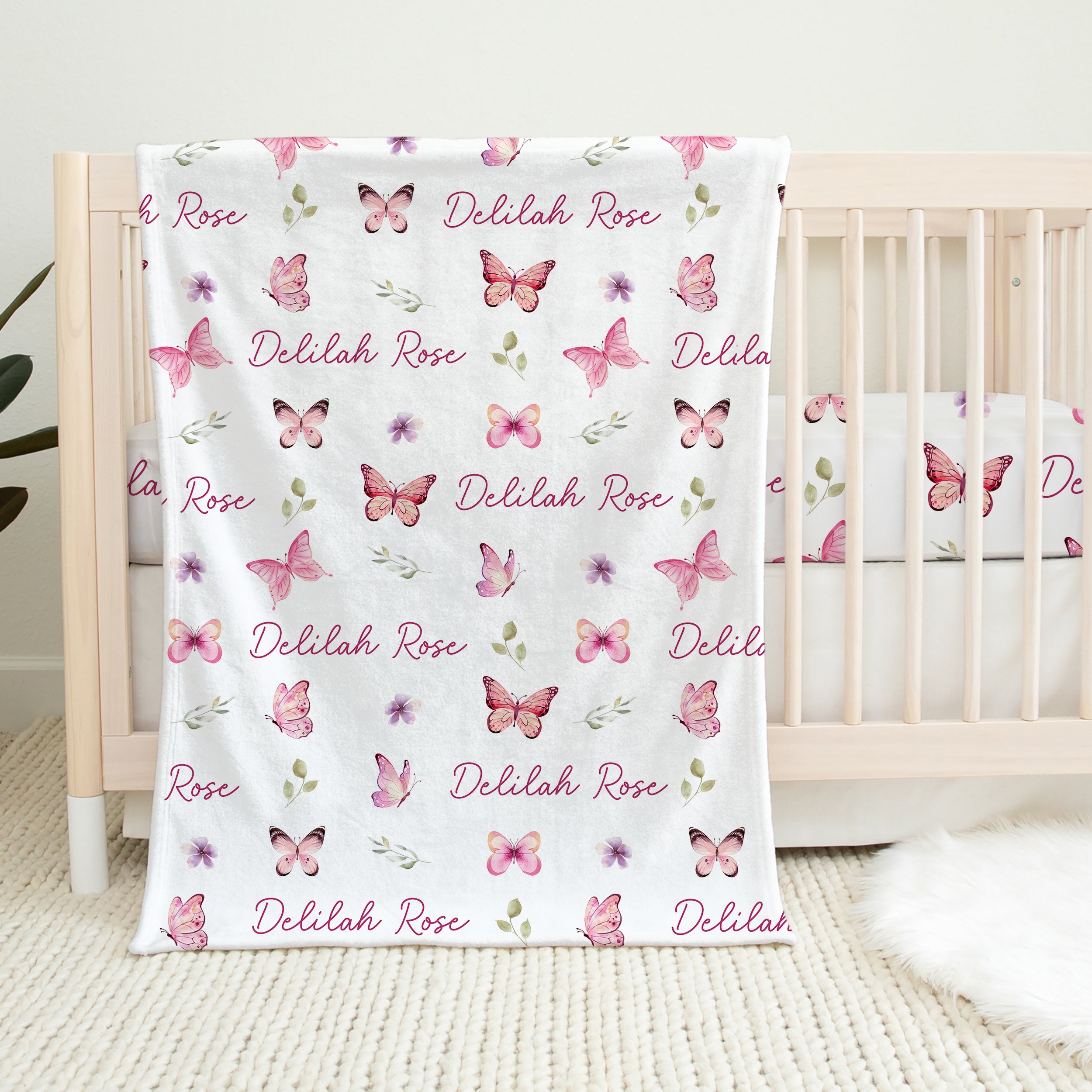 Personalized Blanket in Pink Butterfly