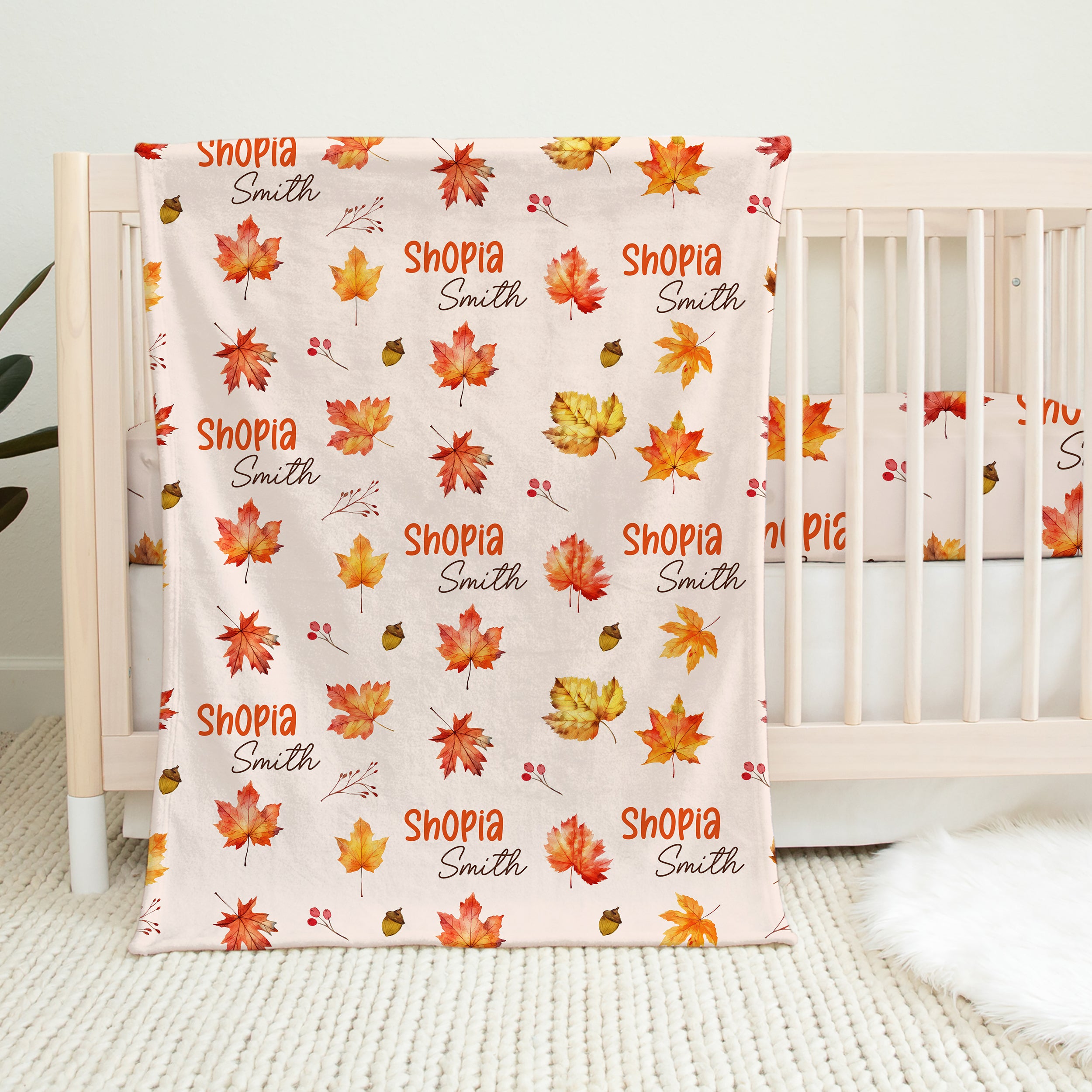 Personalized Blanket in Autumn Leaves