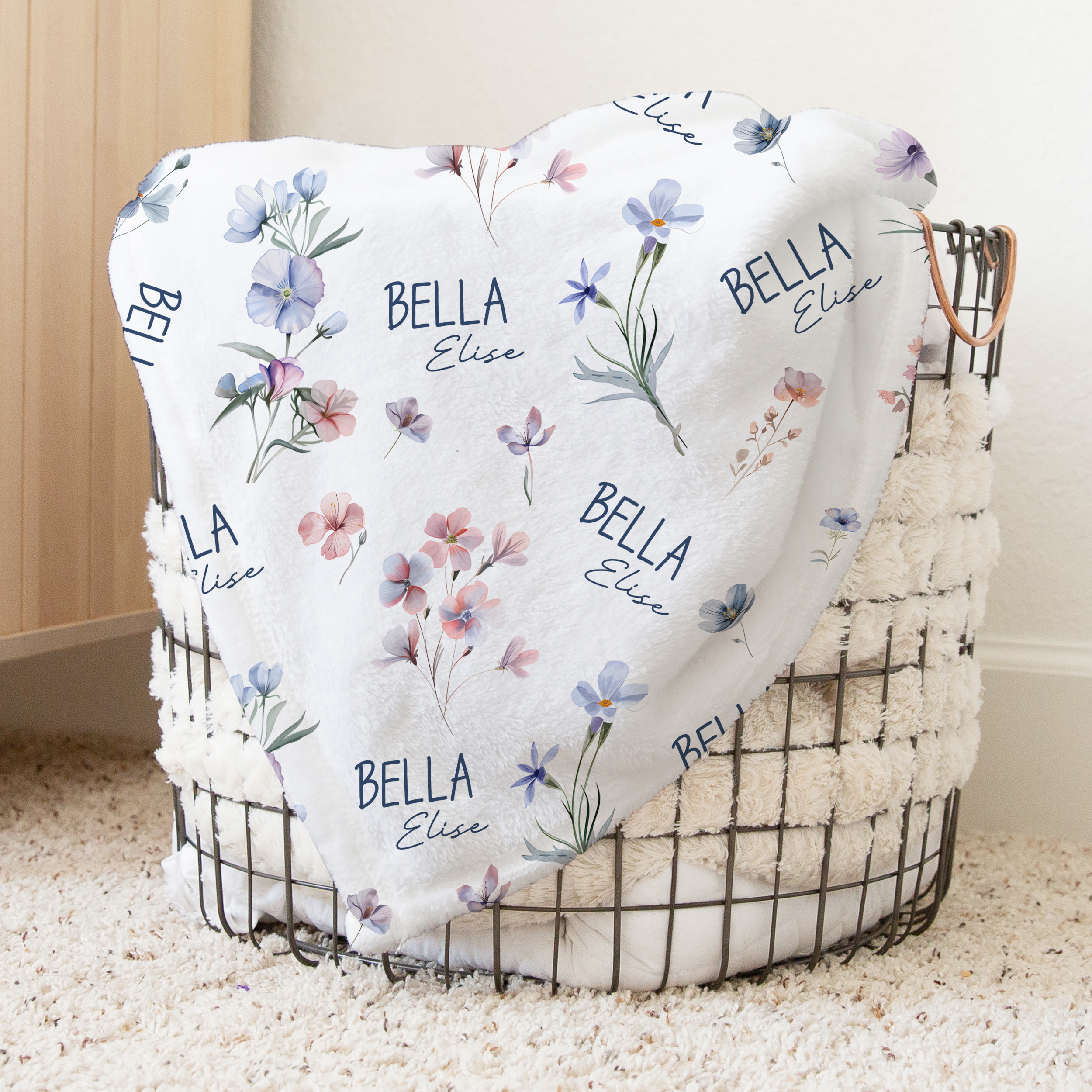 Pretty Wildflower Floral Personalized Minky Blanket