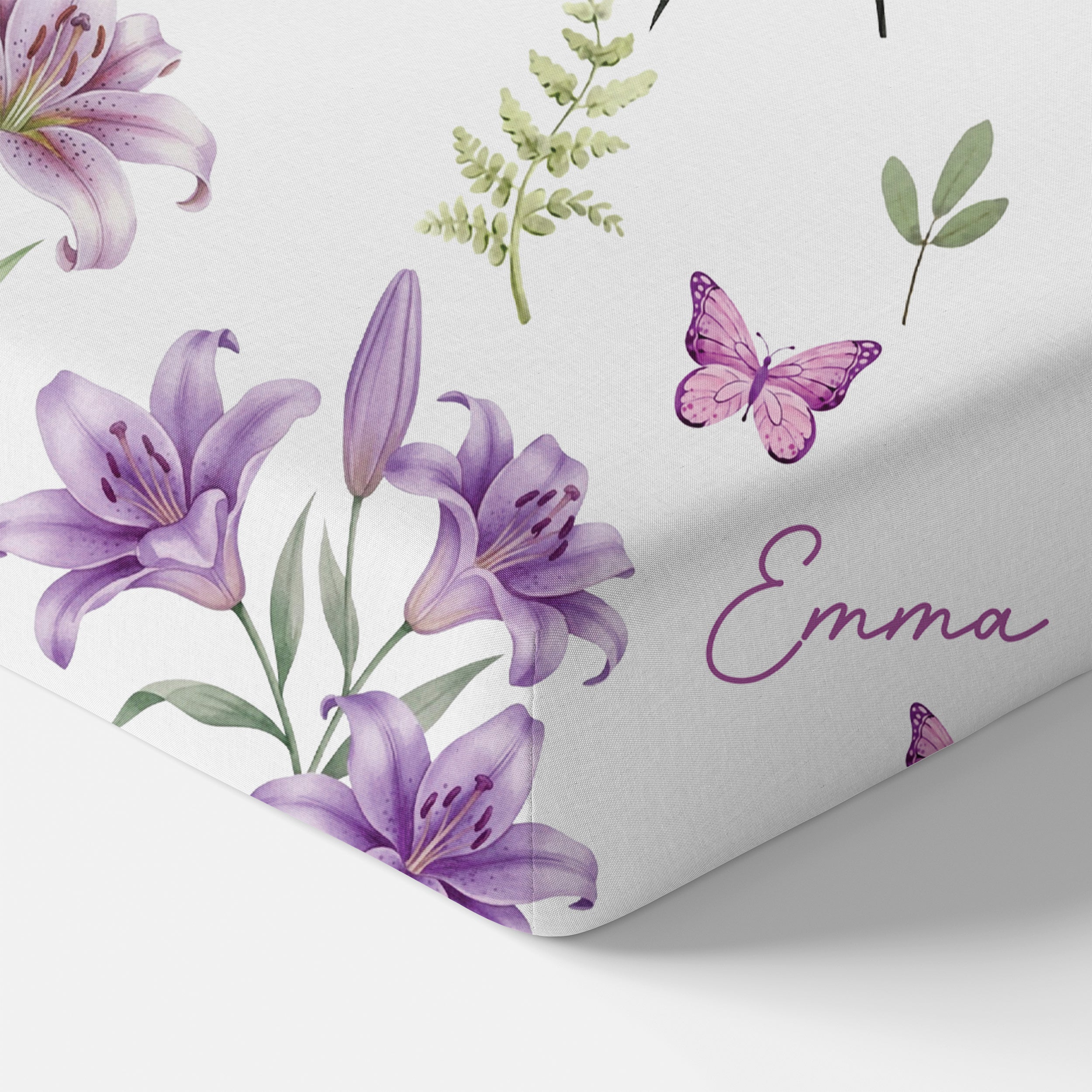 Personalized Crib Sheet in Purple Lilys