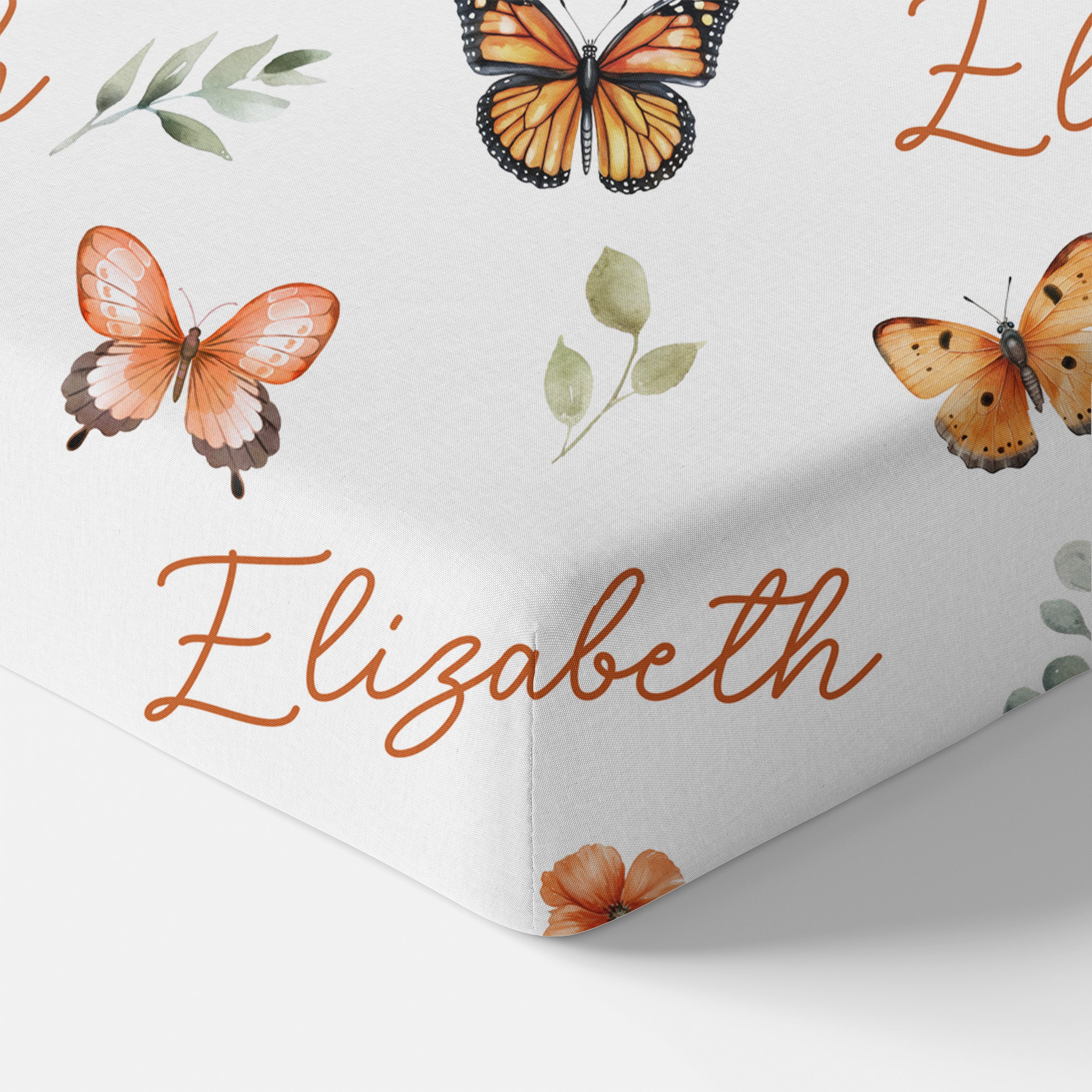 Personalized Crib Sheet in Orange Butterfly