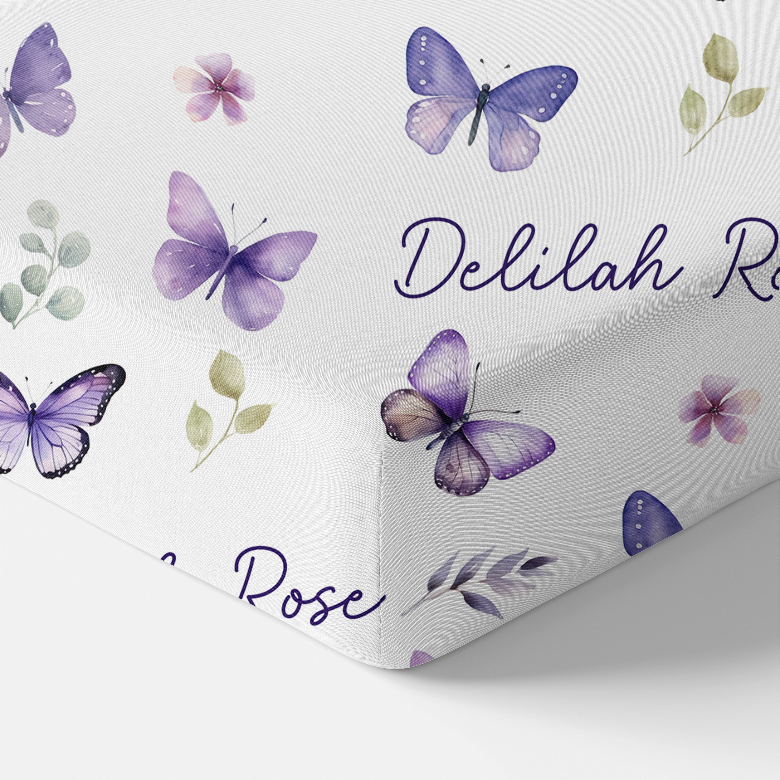Personalized Crib Sheet in Purple Butterfly