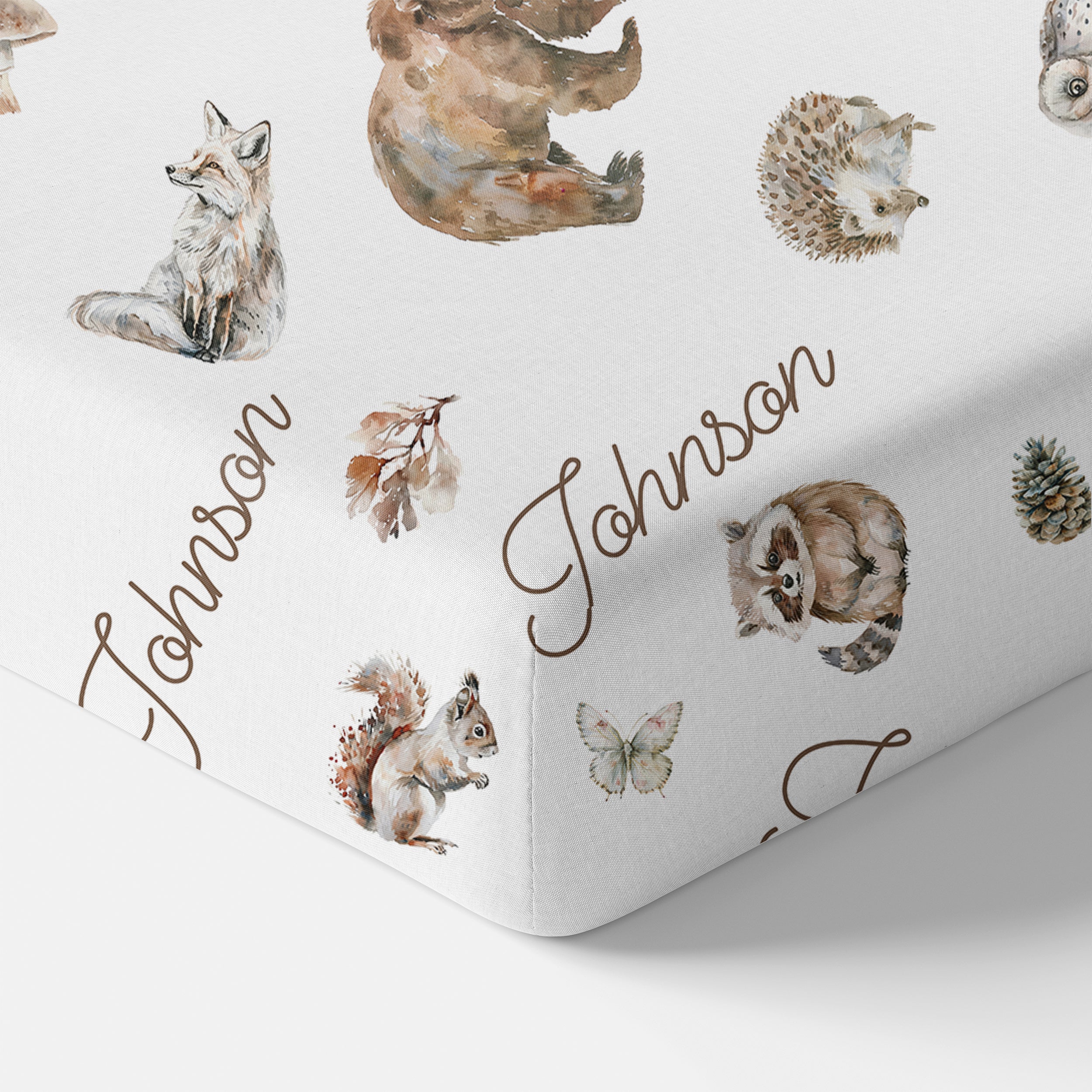 Personalized Crib Sheet in Woodland Animals