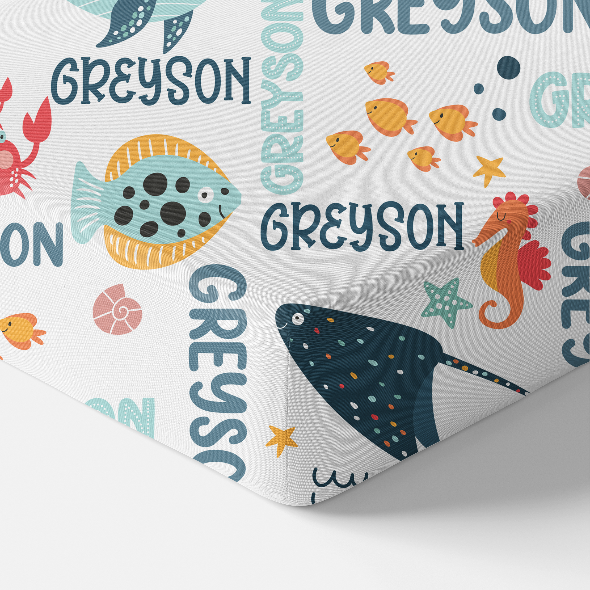 Personalized Crib Sheet in Ocean Animals
