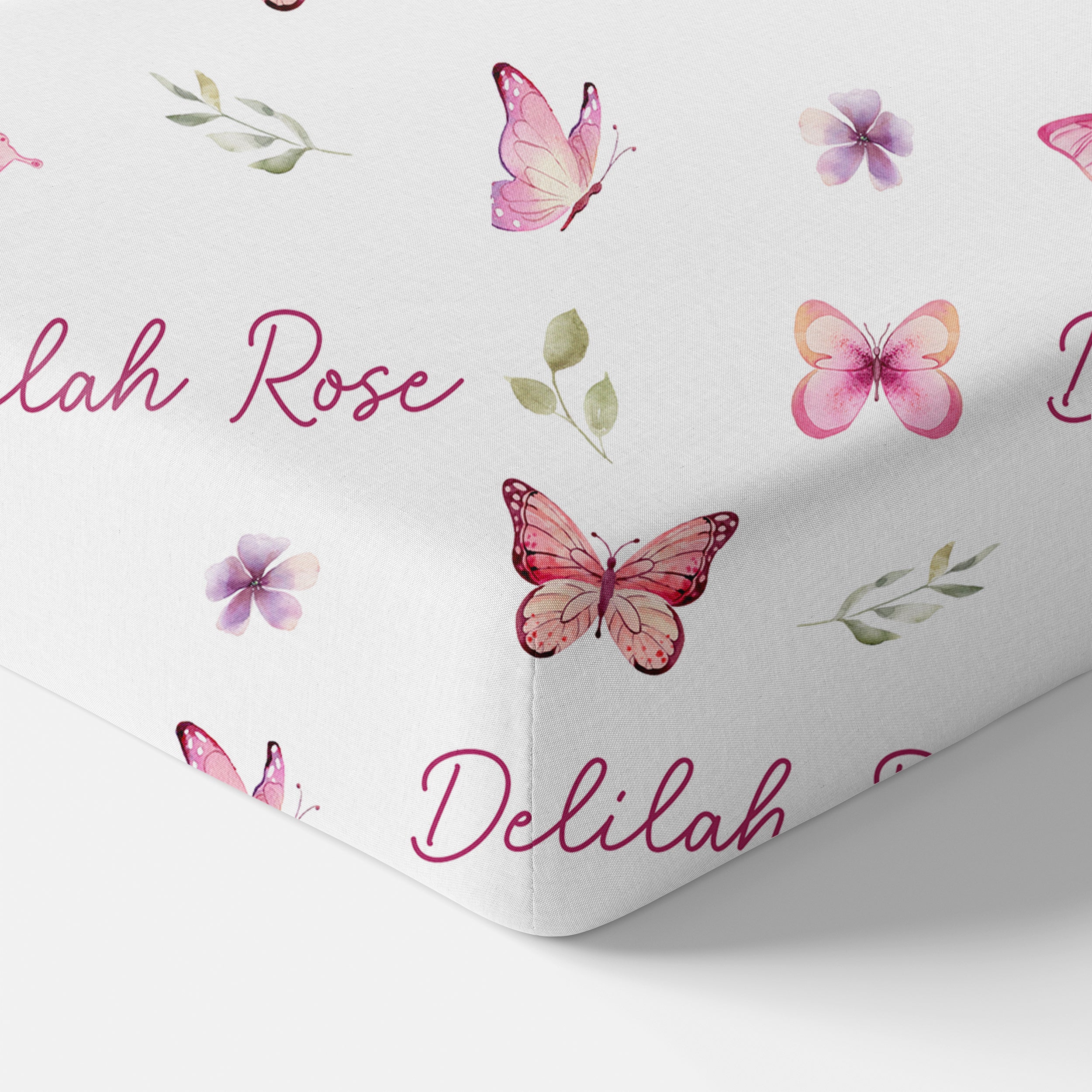 Personalized Crib Sheet in Pink Butterfly