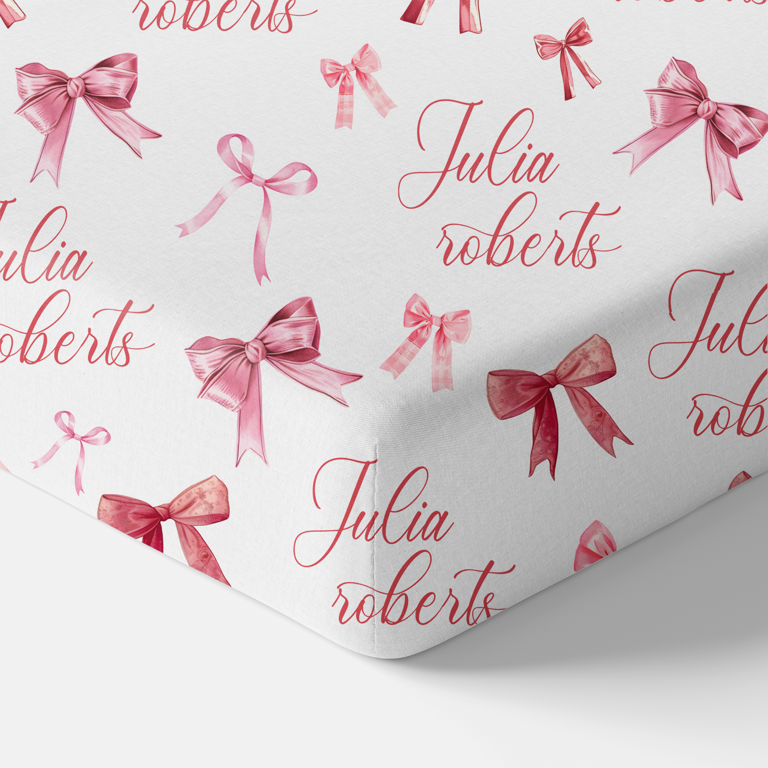 Personalized Crib Sheet in White Coquette Bow