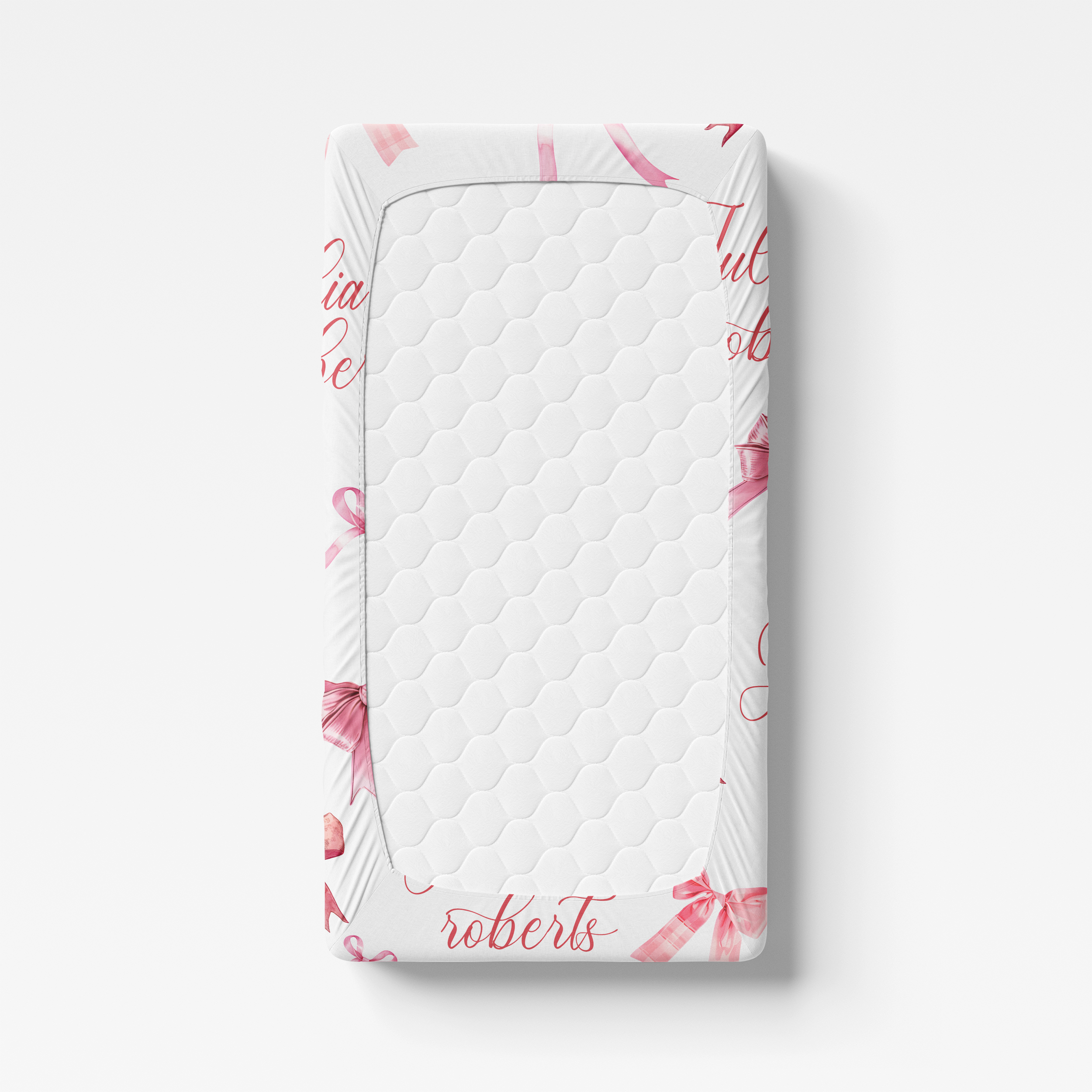 Personalized Crib Sheet in White Coquette Bow