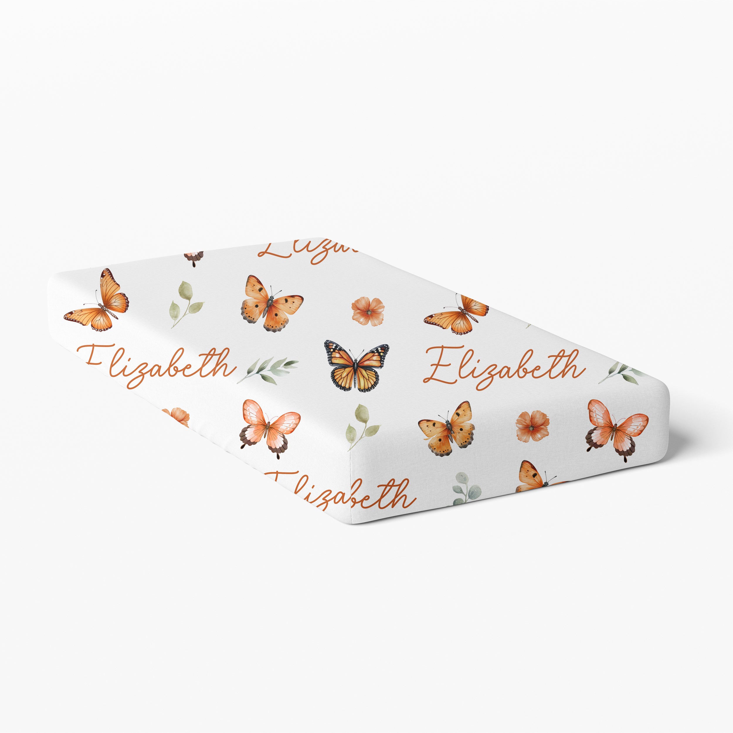 Personalized Crib Sheet in Orange Butterfly