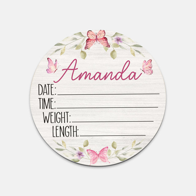 Birth Stats Sign in Pink Butterfly