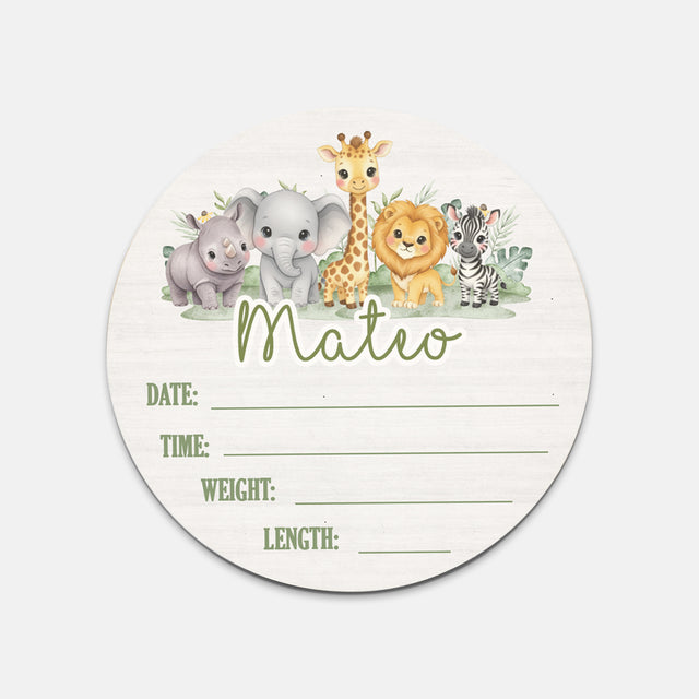 Birth Stats Sign in Safari Animal