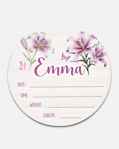 Birth Stats Sign in Purple Lilys