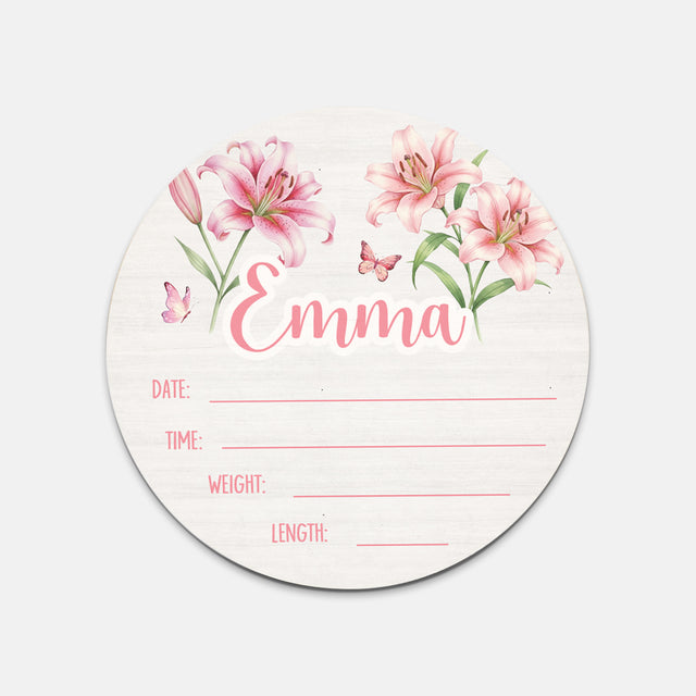 Birth Stats Sign in Pink Lilys