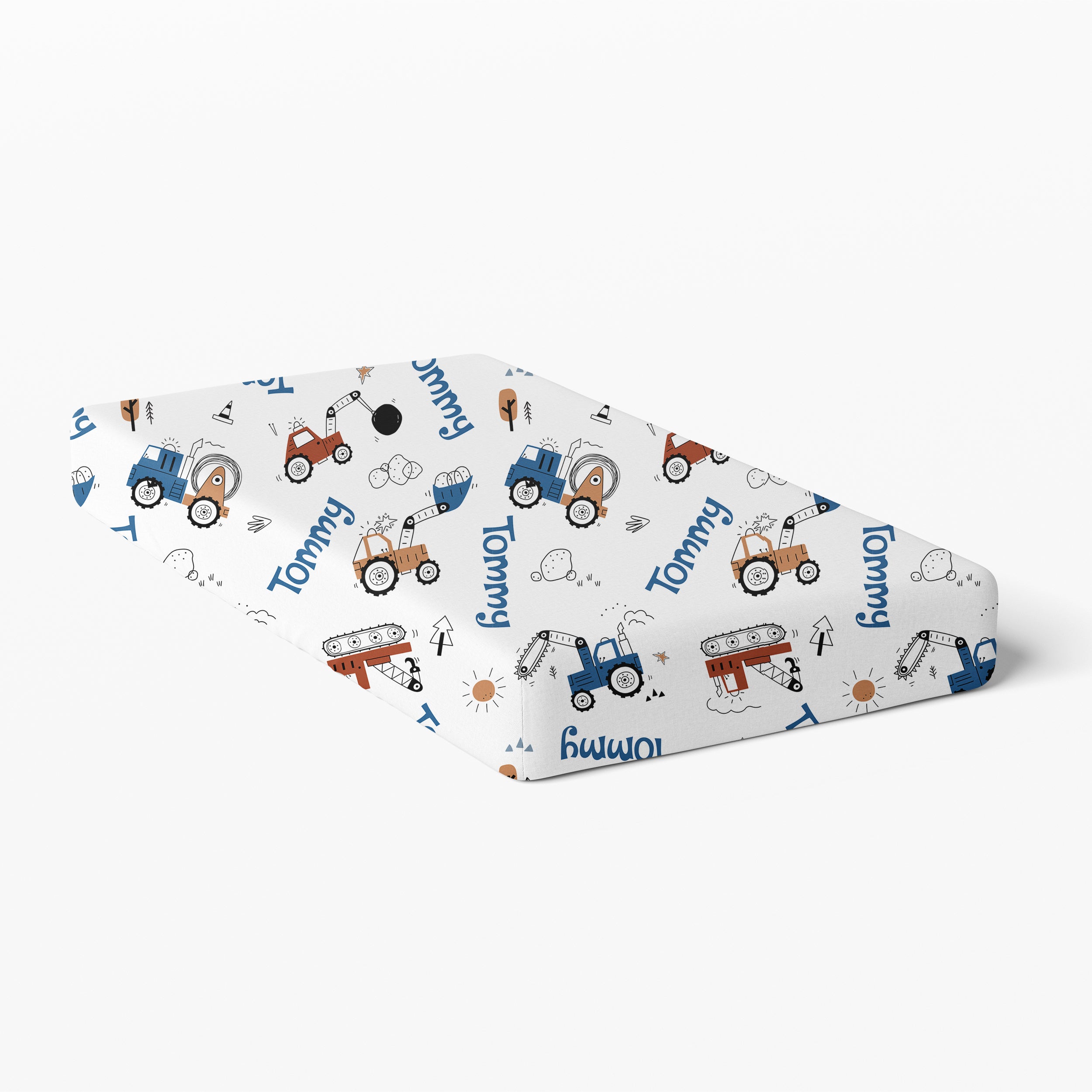 Personalized Crib Sheet in Construction Vehicle