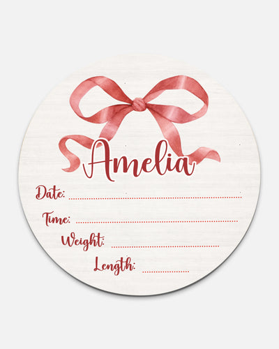 Birth Stats Sign in Coquette Ribbon