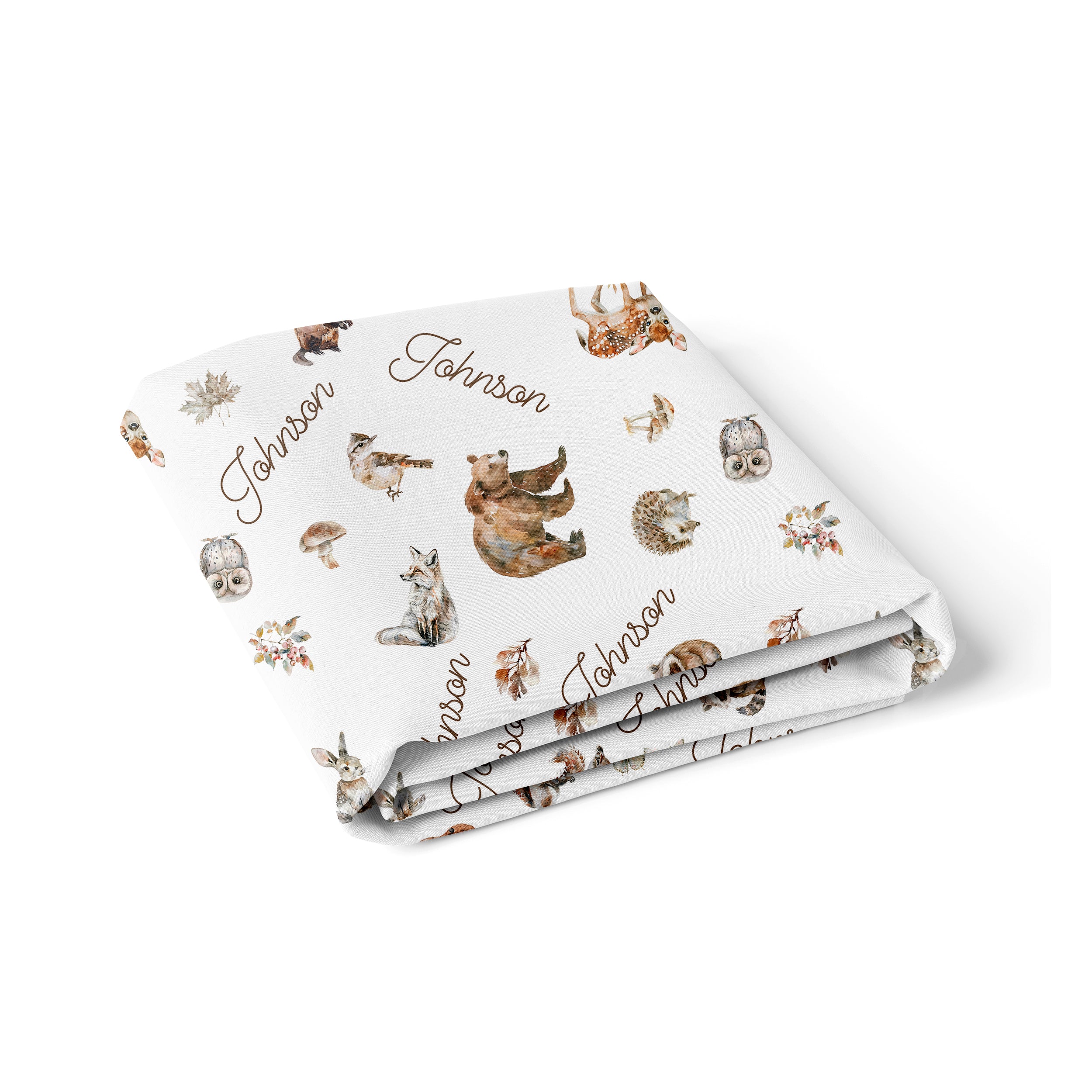 Personalized Crib Sheet in Woodland Animals