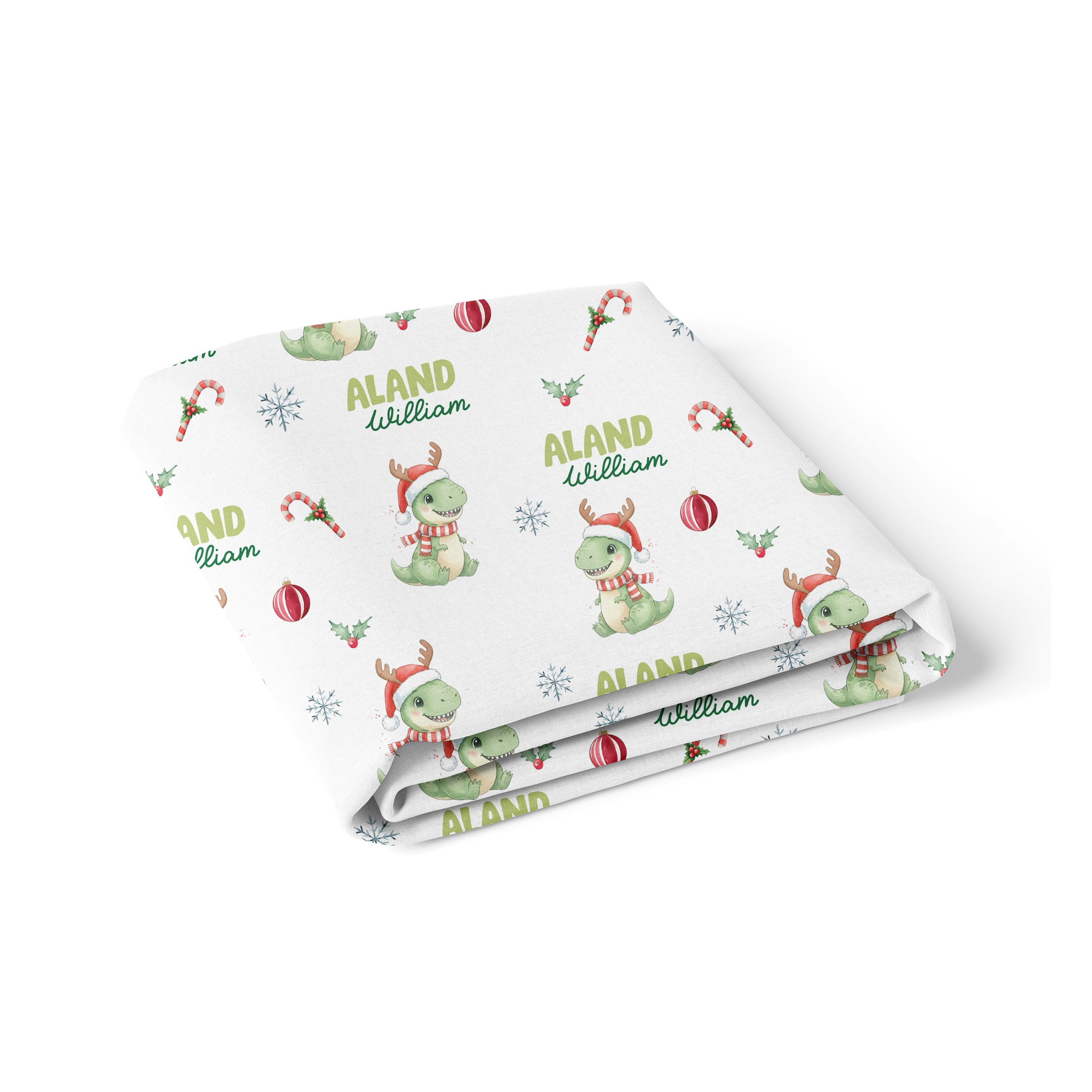Personalized Crib Sheet in Dinosaur's Christmas