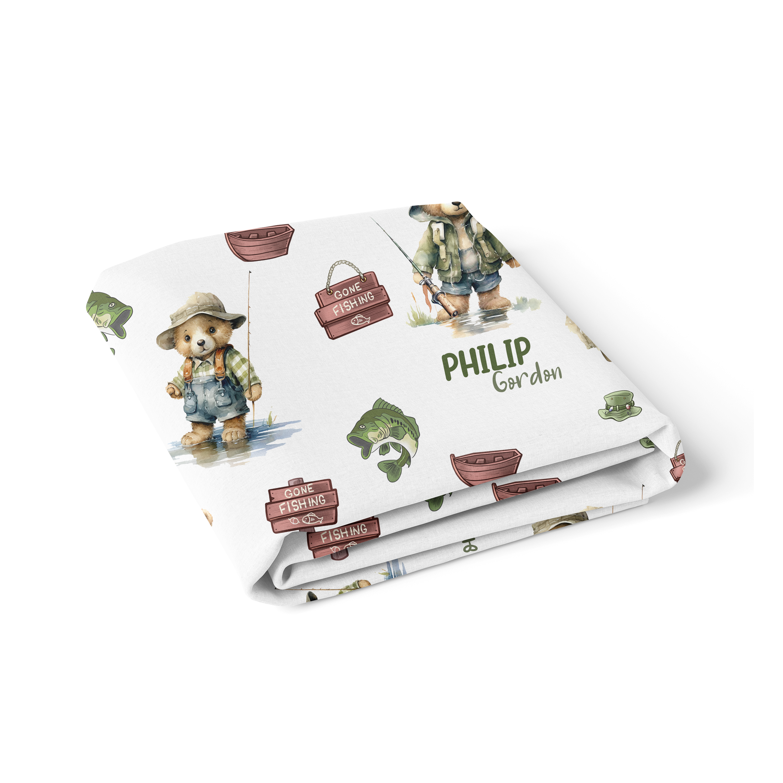Personalized Crib Sheet in Bear Fishing