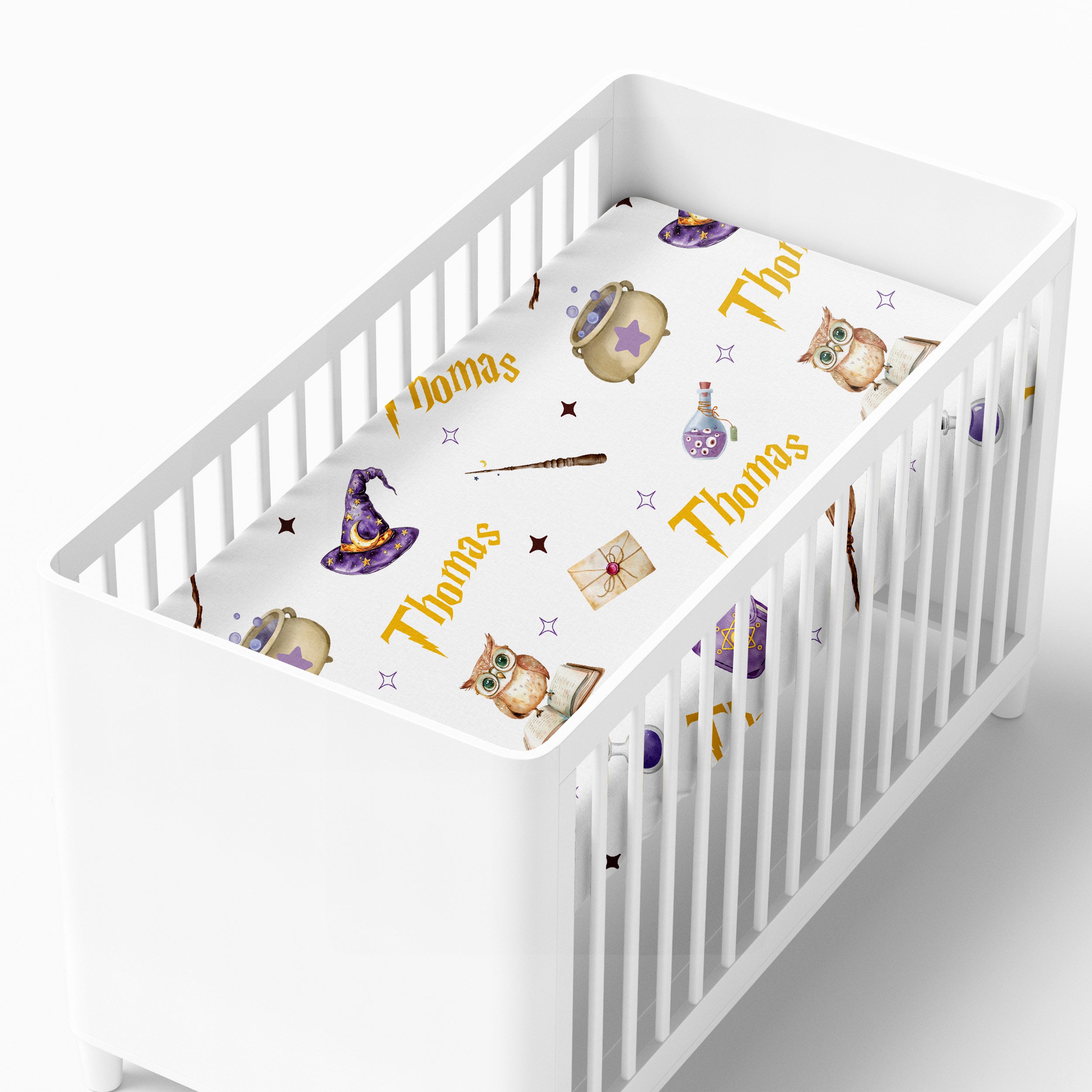 Personalized Crib Sheet in Wizard School