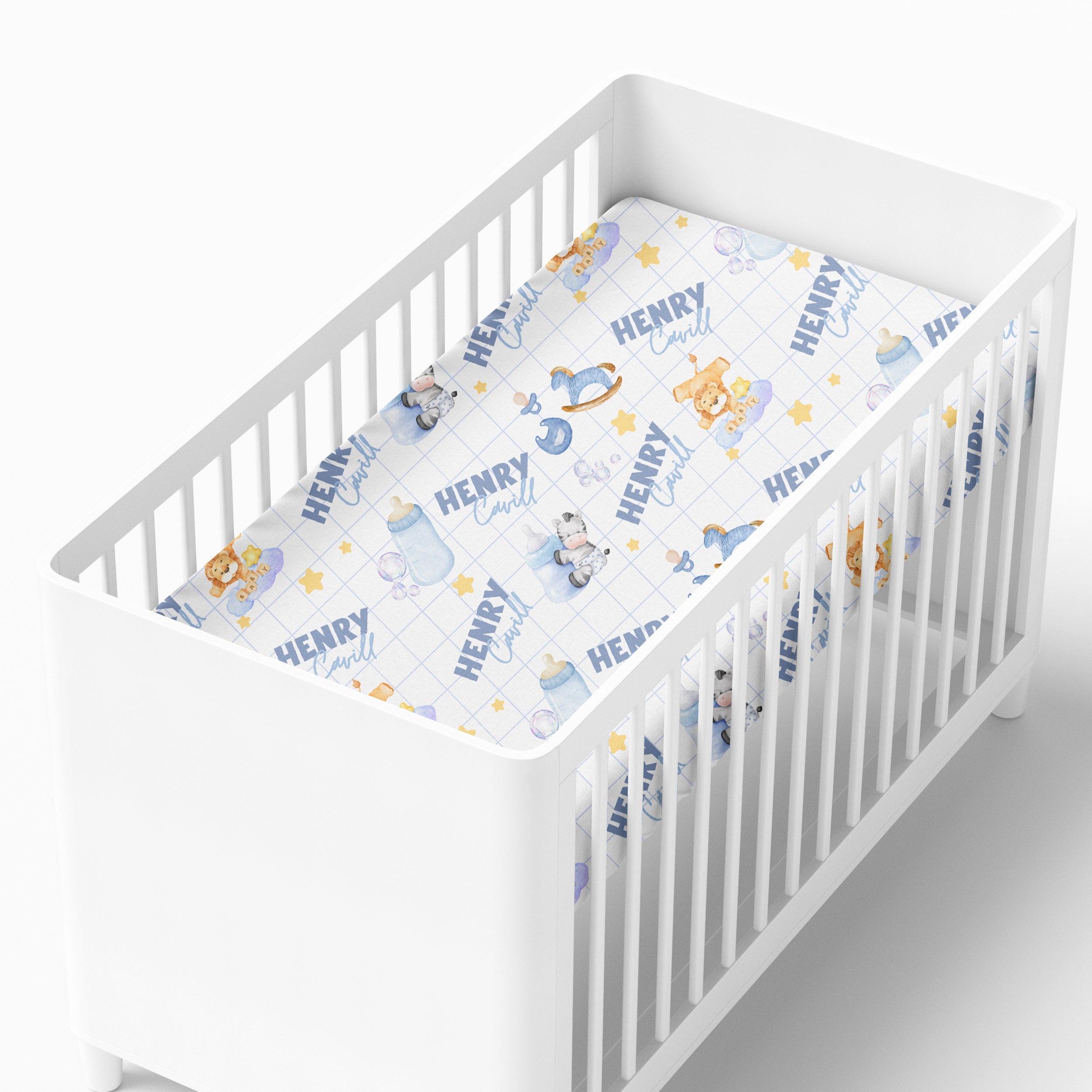 Personalized Crib Sheet in Blue Milk Drunk